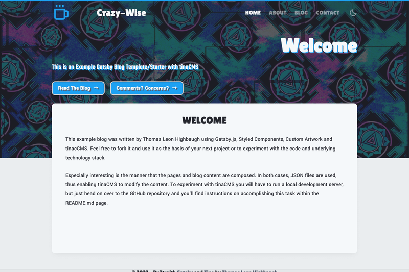 Image for Crazy Wise Gatsby Starter on template0.com Image for Crazy Wise Gatsby Starter on template0.com