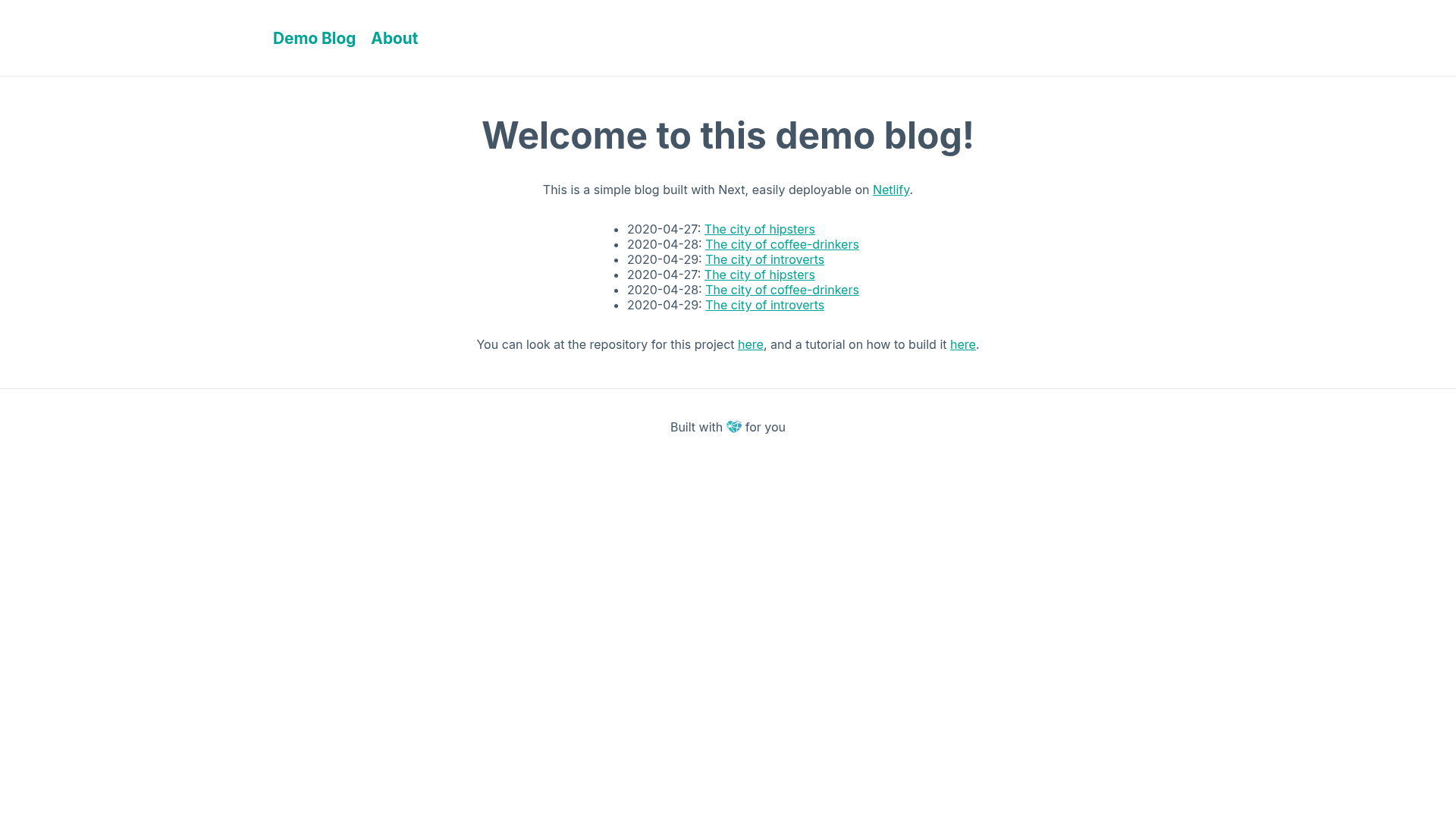 screenshot of Next + Netlify Markdown Blog Starter on template0.com