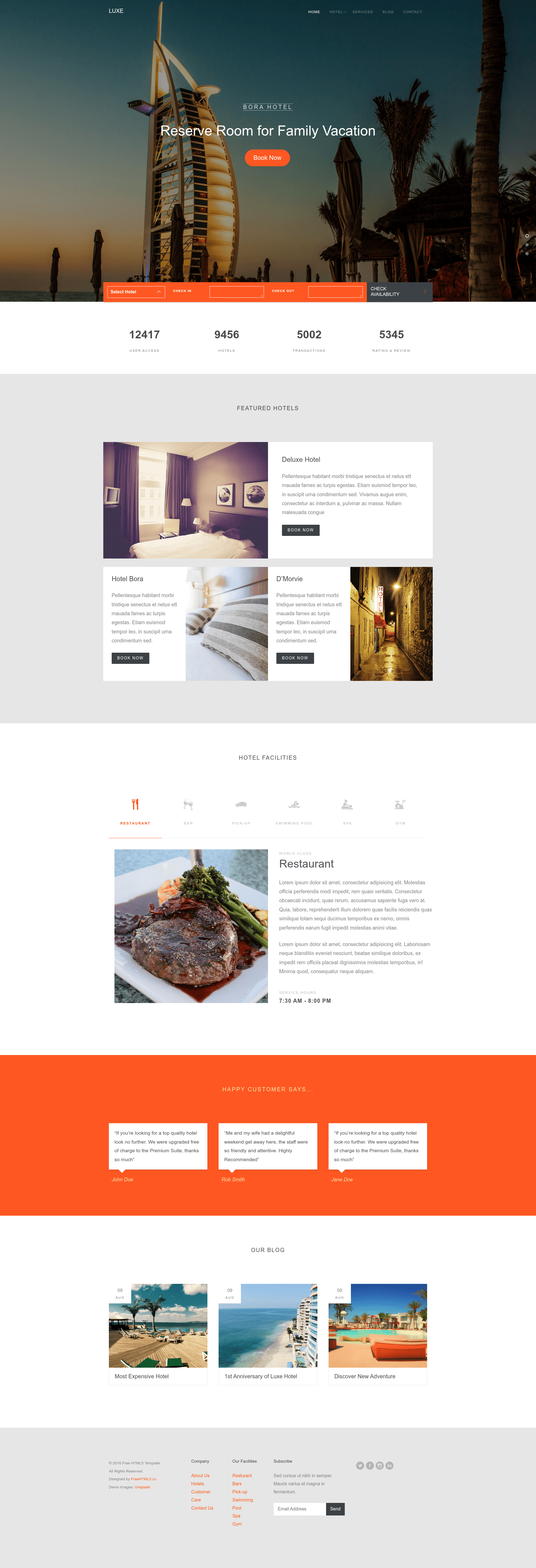 screenshot of Luxe – Free HTML5 Bootstrap Hotel Website Template on template0.com