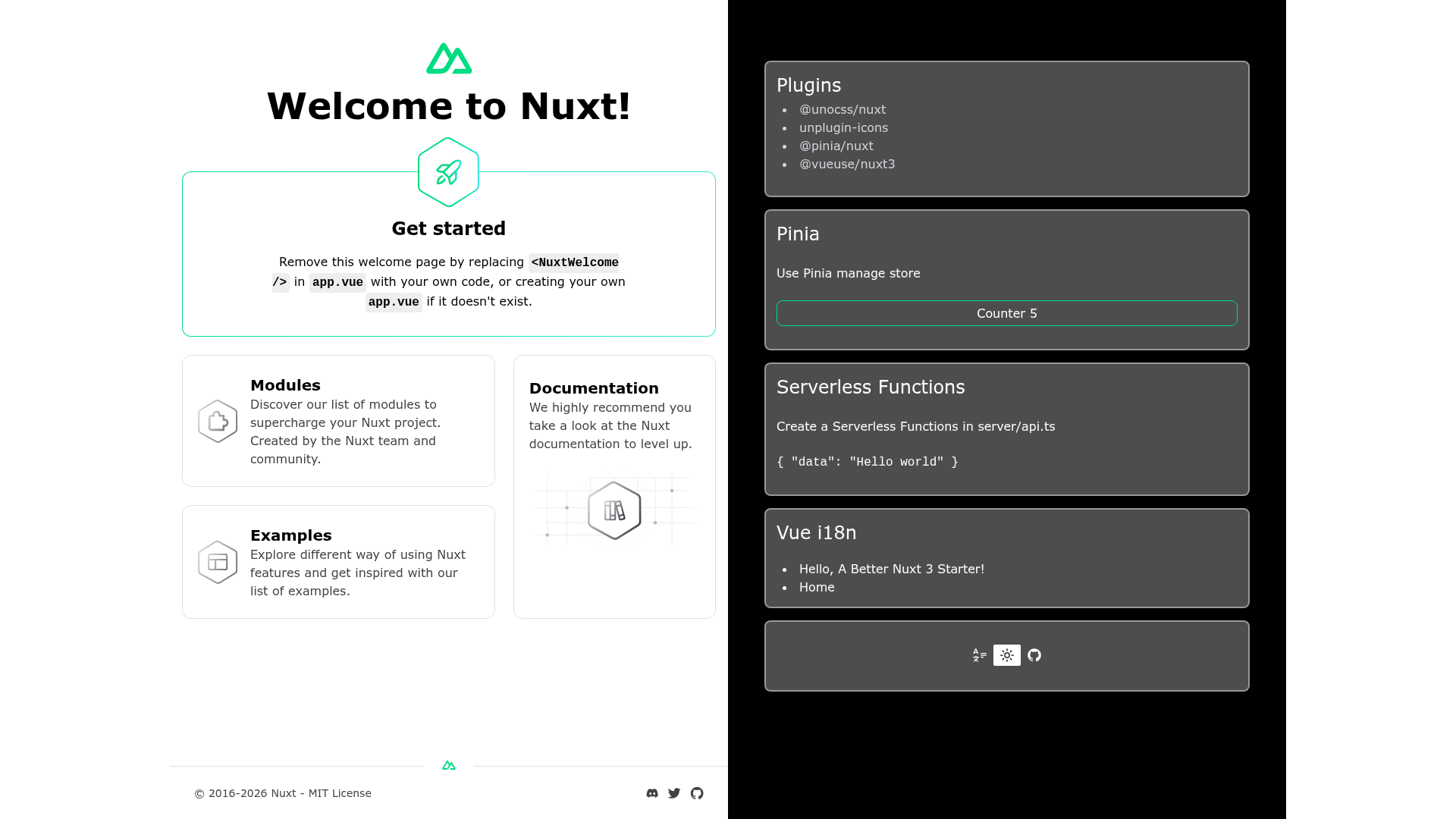 screenshot of Nuxt 3 Starter on template0.com