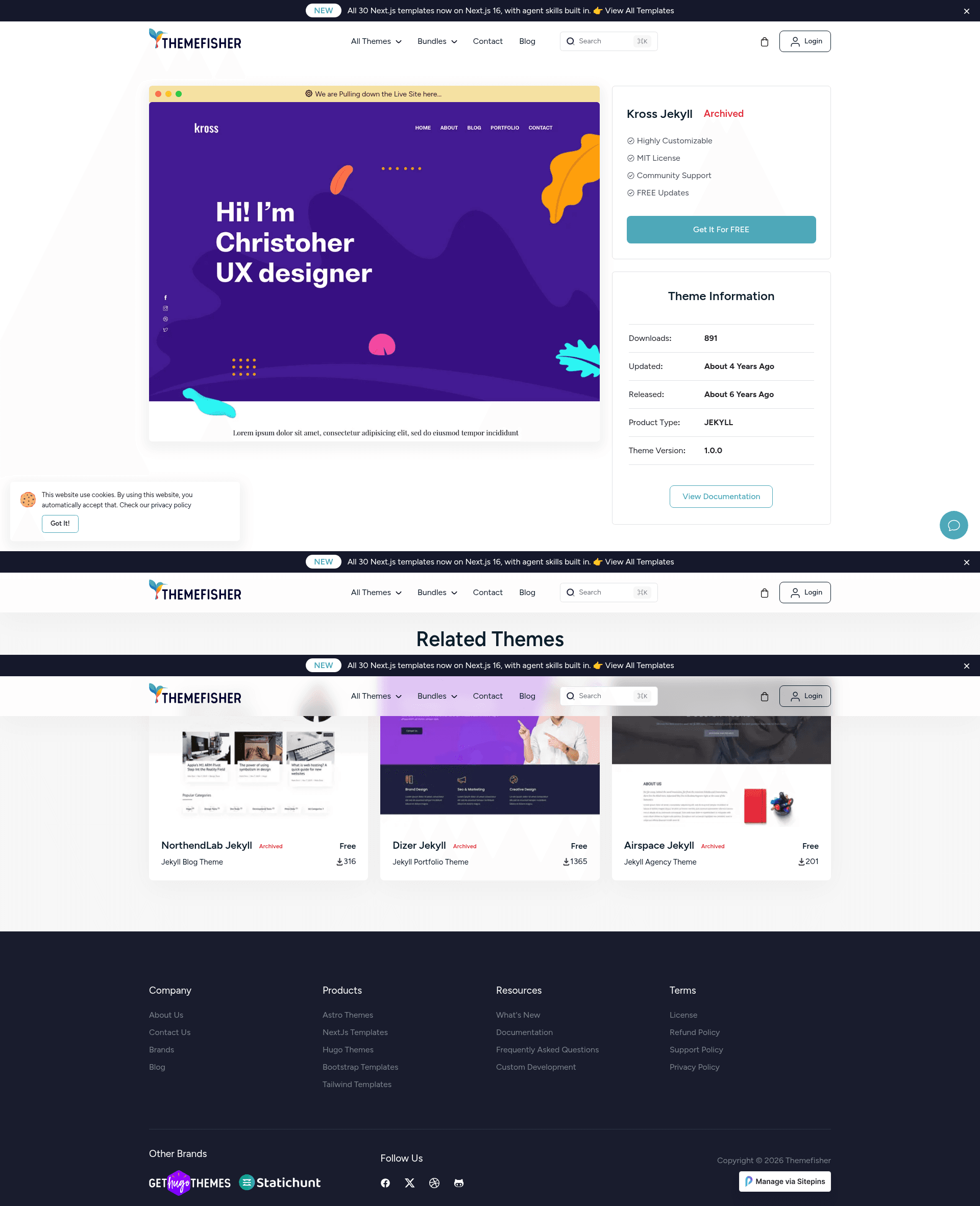 screenshot of Kross Jekyll on template0.com