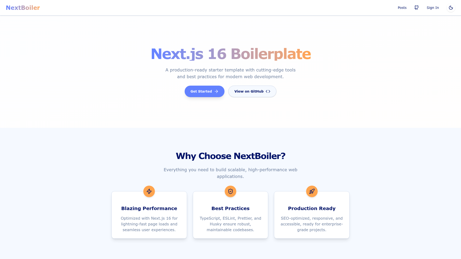 Next.js 16 Boilerplate preview