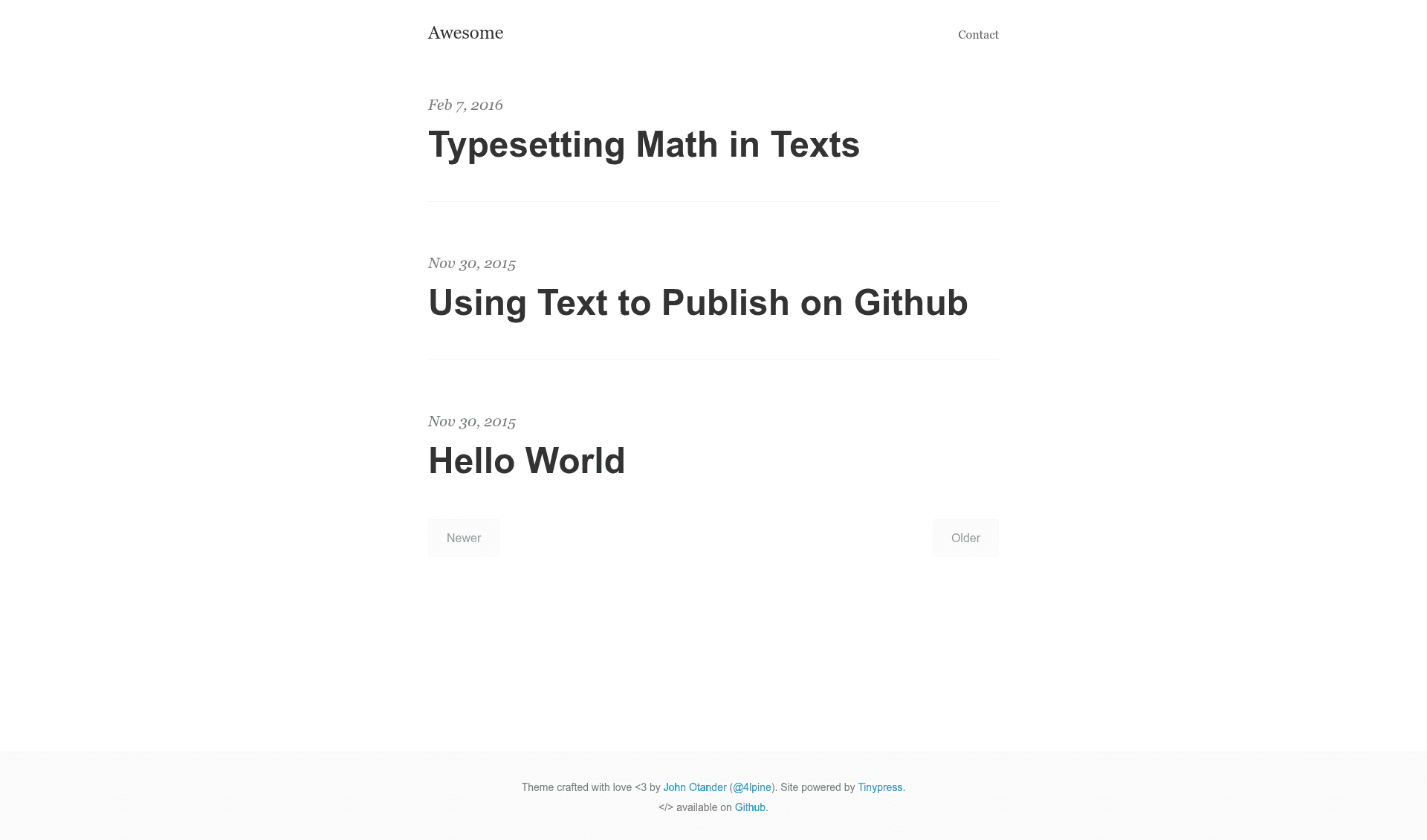 screenshot of Tinypress on template0.com