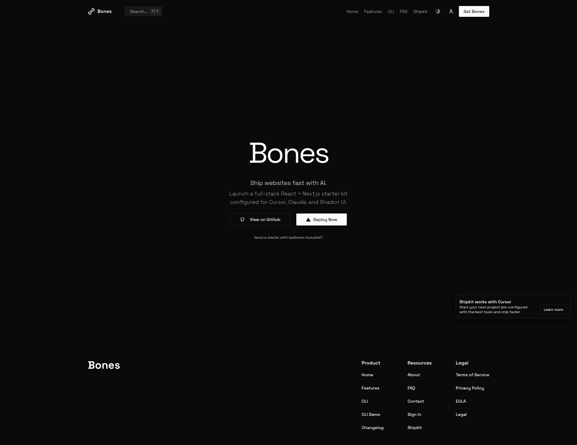 screenshot of Shipkit Bones on template0.com