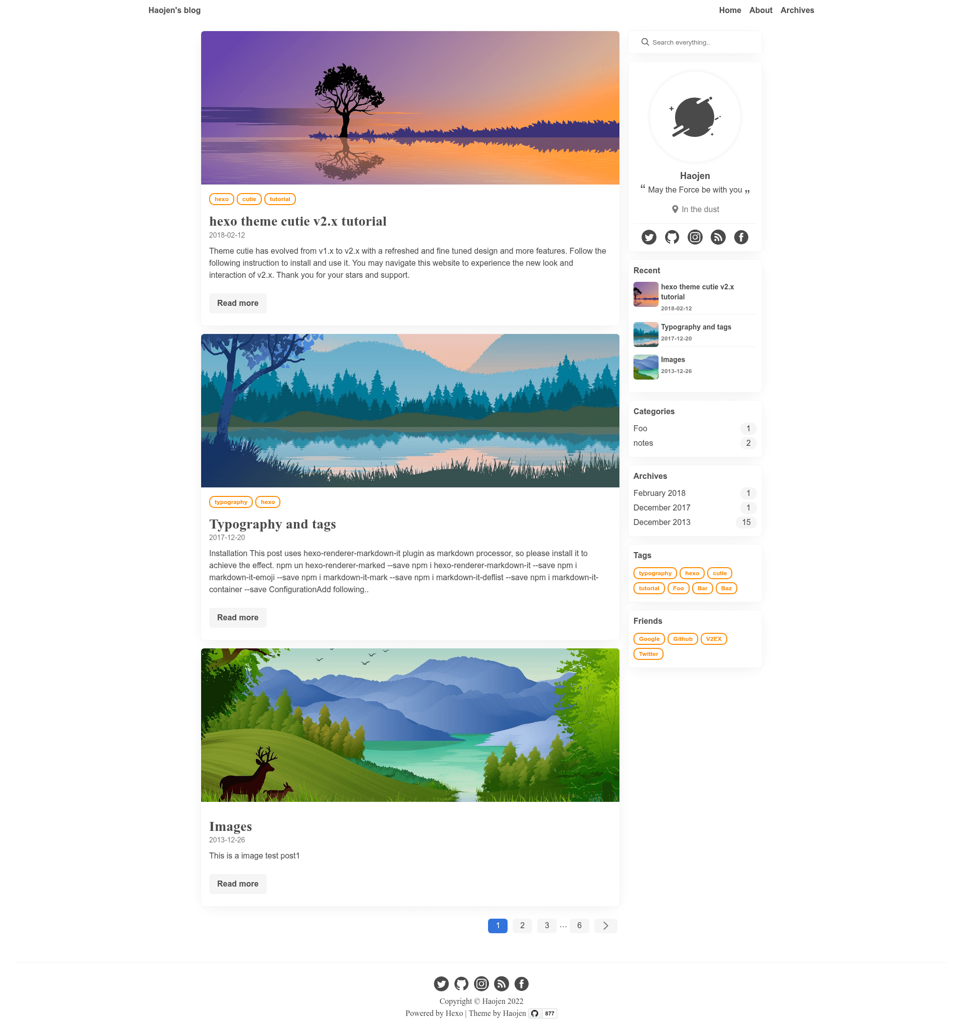 screenshot of Hexo Theme Claudia on template0.com