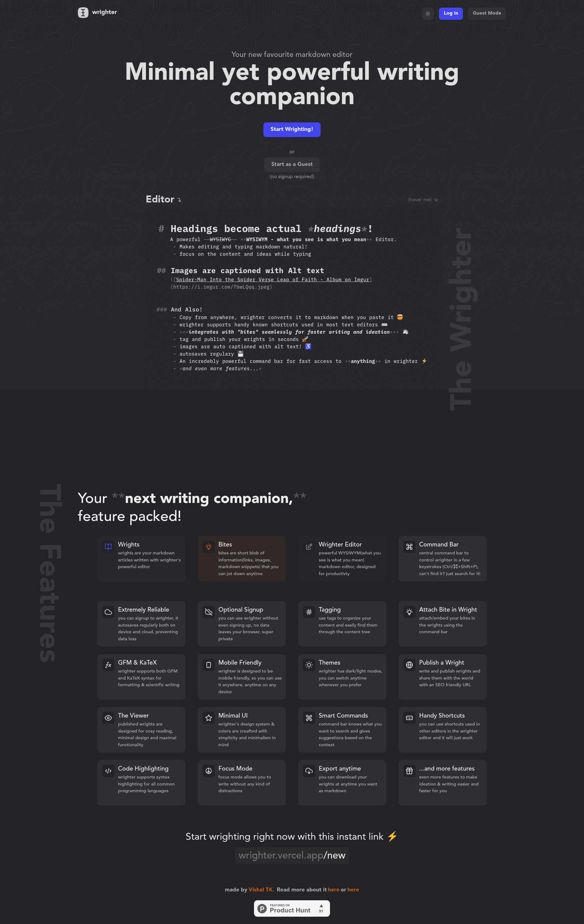 screenshot of Wrighter on template0.com