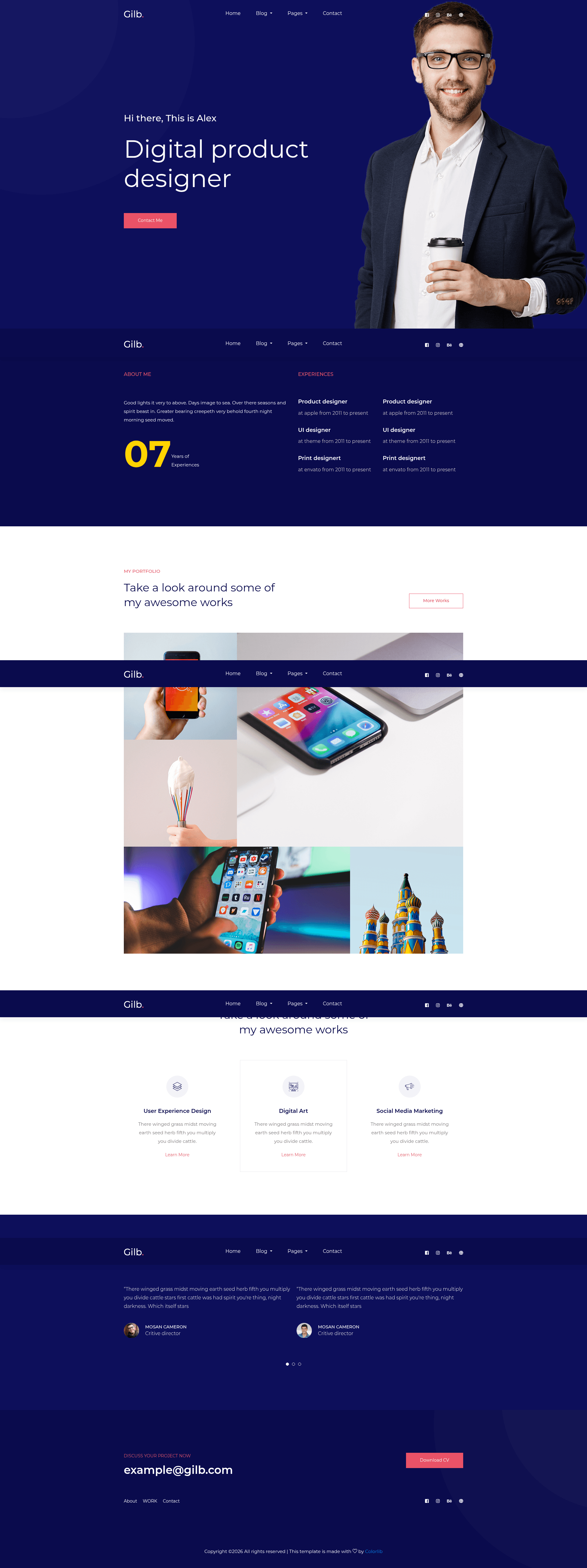 screenshot of Gilb - Free Bootstrap 4 HTML5 Personal Portfolio Website Template on template0.com