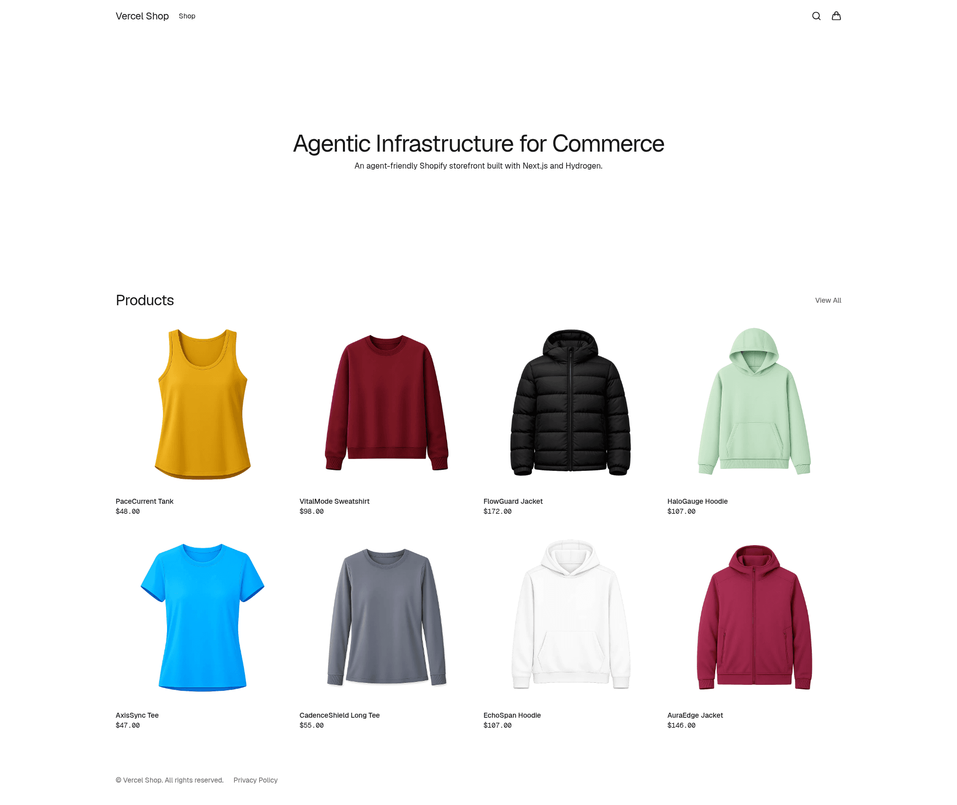 screenshot of Vercel Shop on template0.com