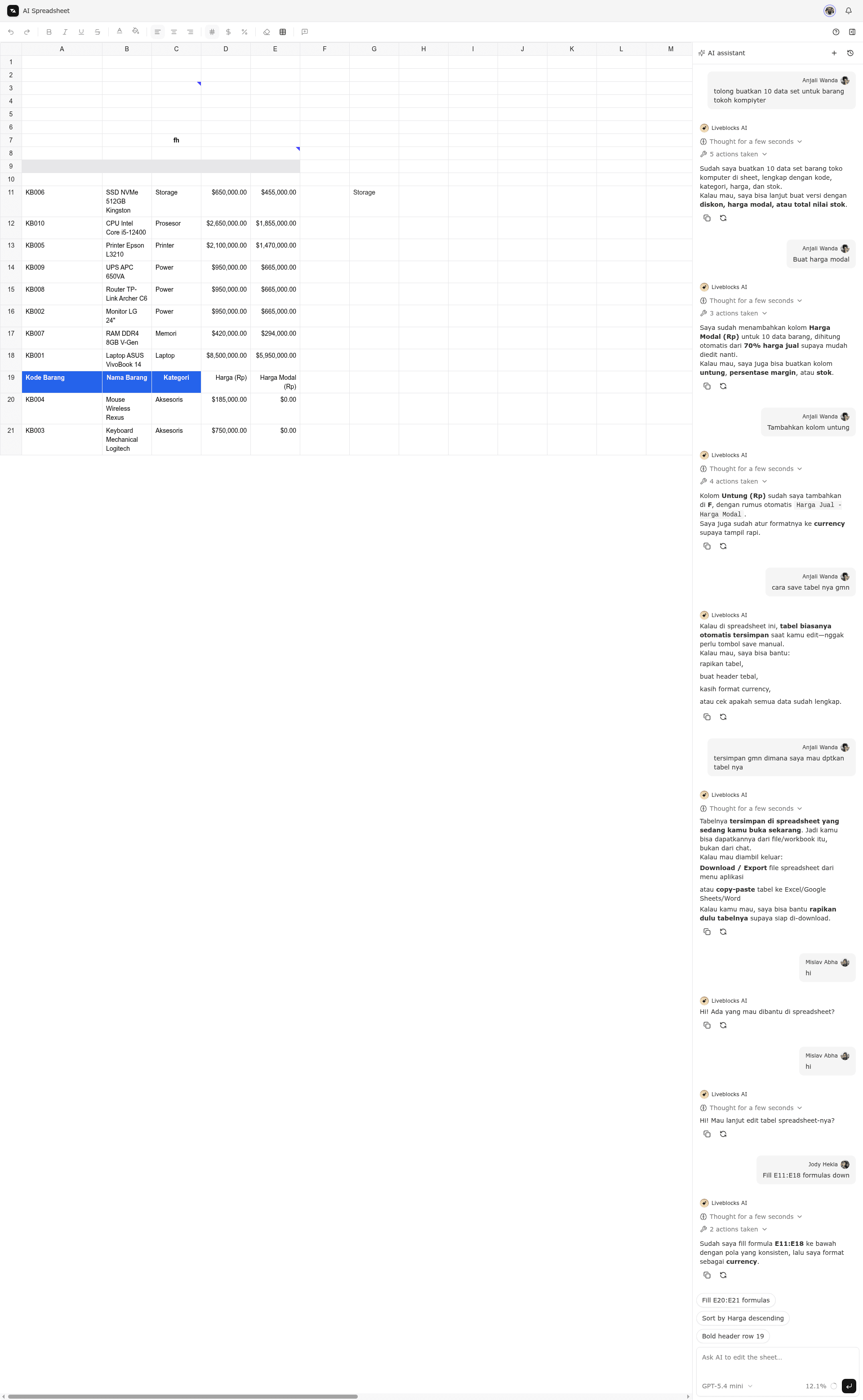 screenshot of Liveblocks AI Spreadsheet on template0.com