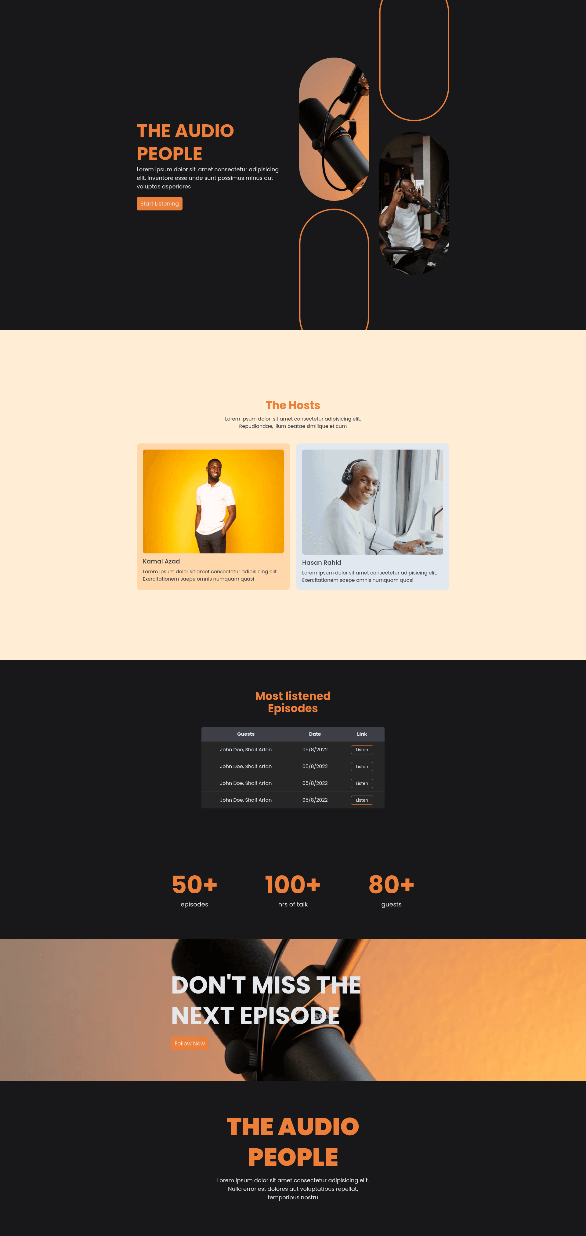 screenshot of Tailwind Podcast Landing Page on template0.com