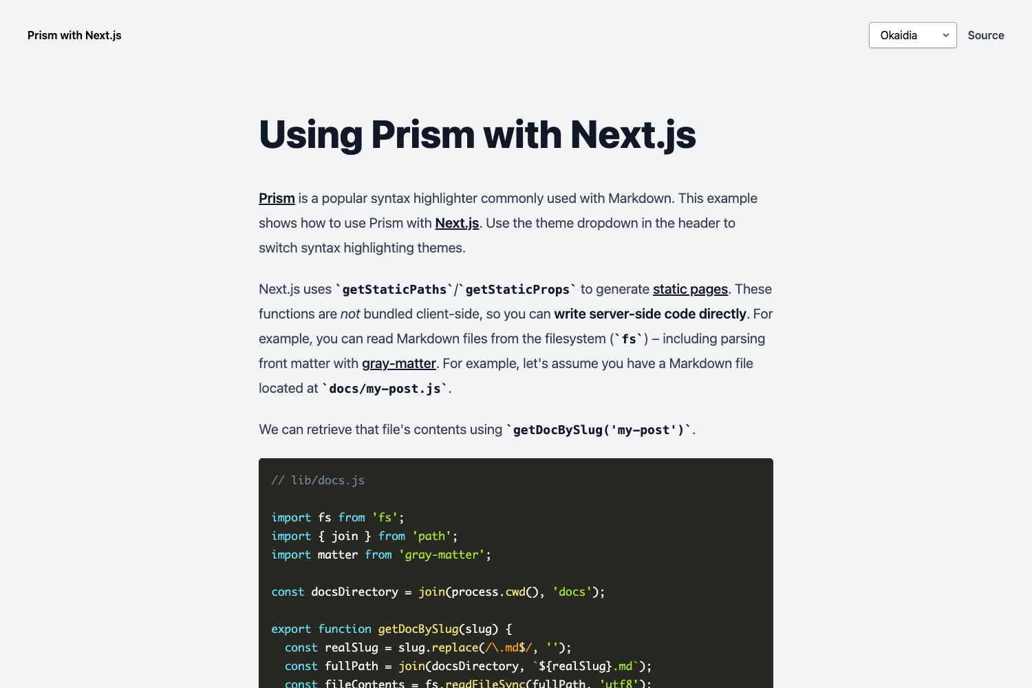 Next.js Prism Markdown preview