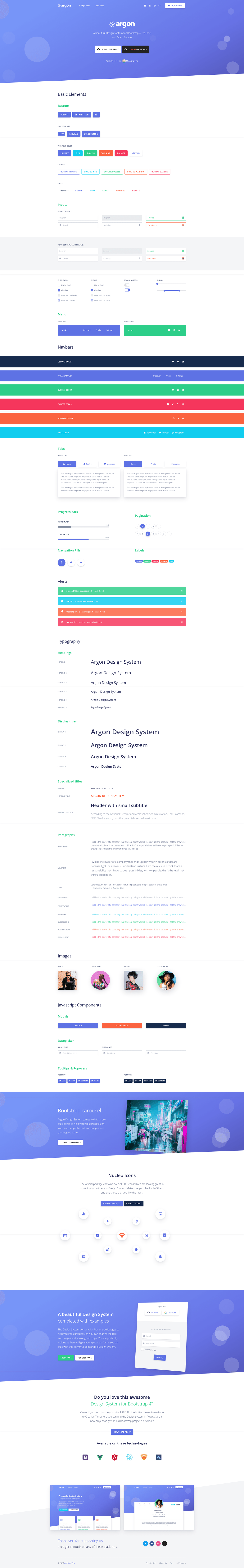 screenshot of Argon Design System React on template0.com