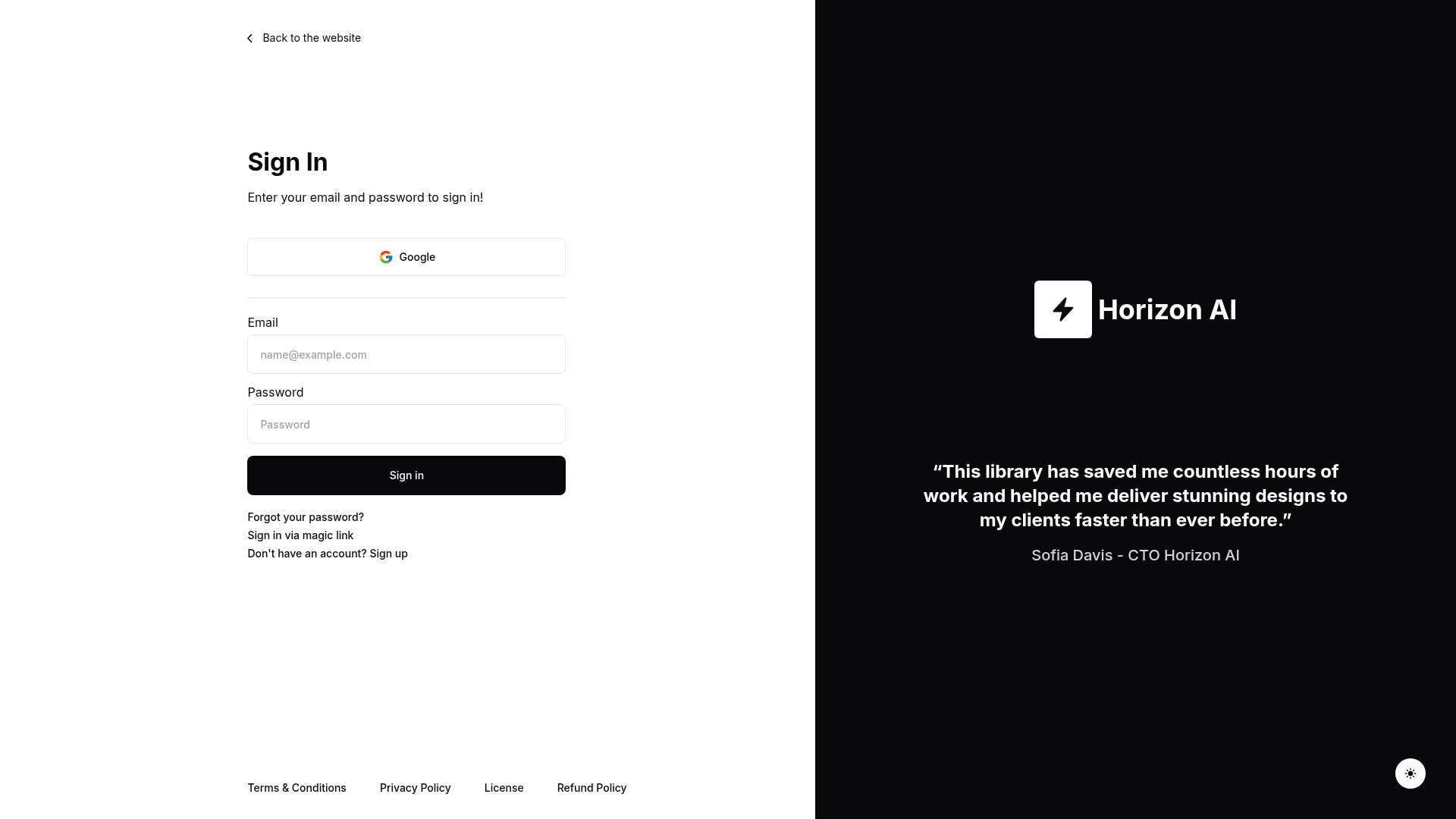 screenshot of Horizon AI Boilerplate on template0.com