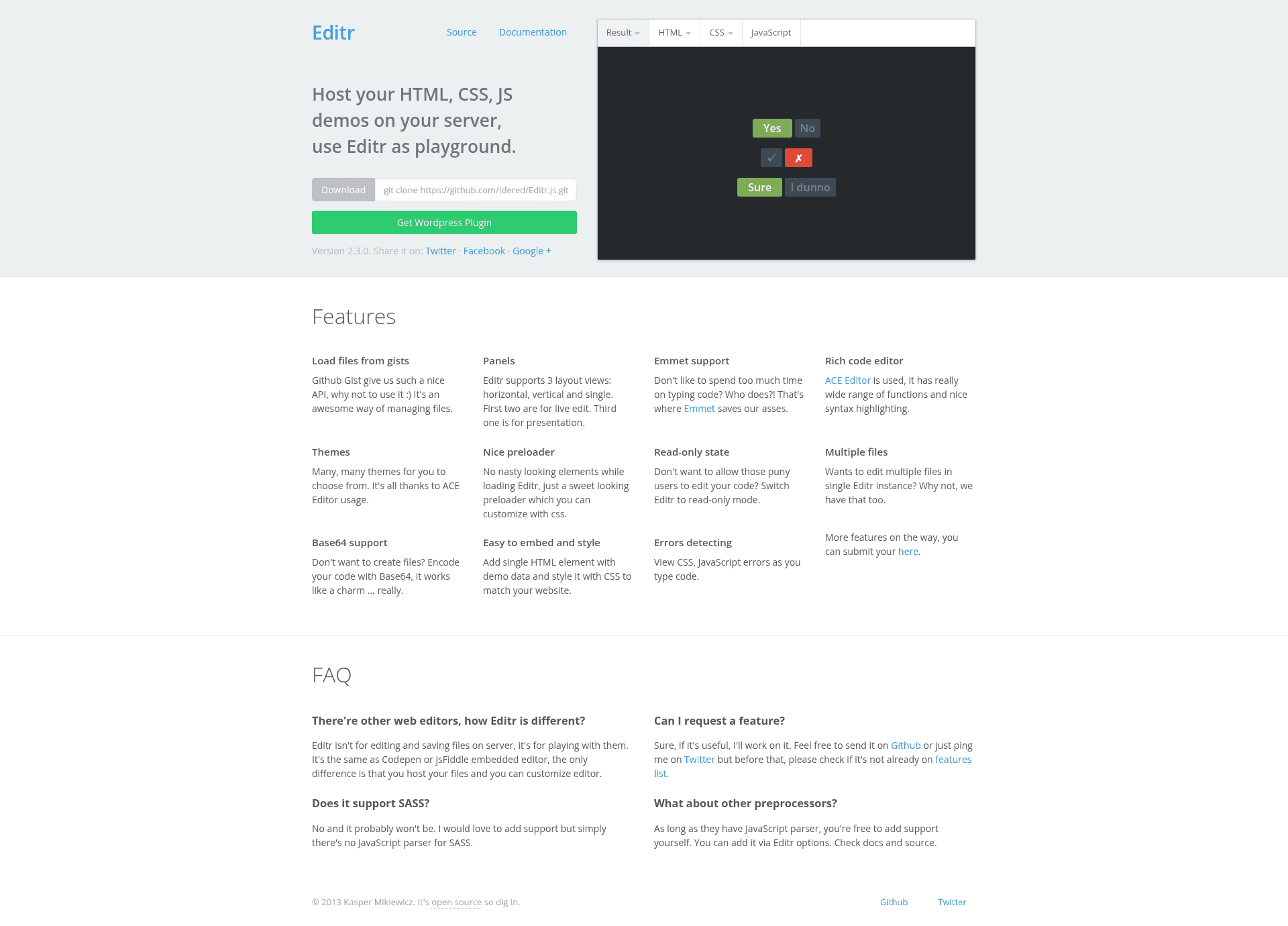 screenshot of Editr.js on template0.com