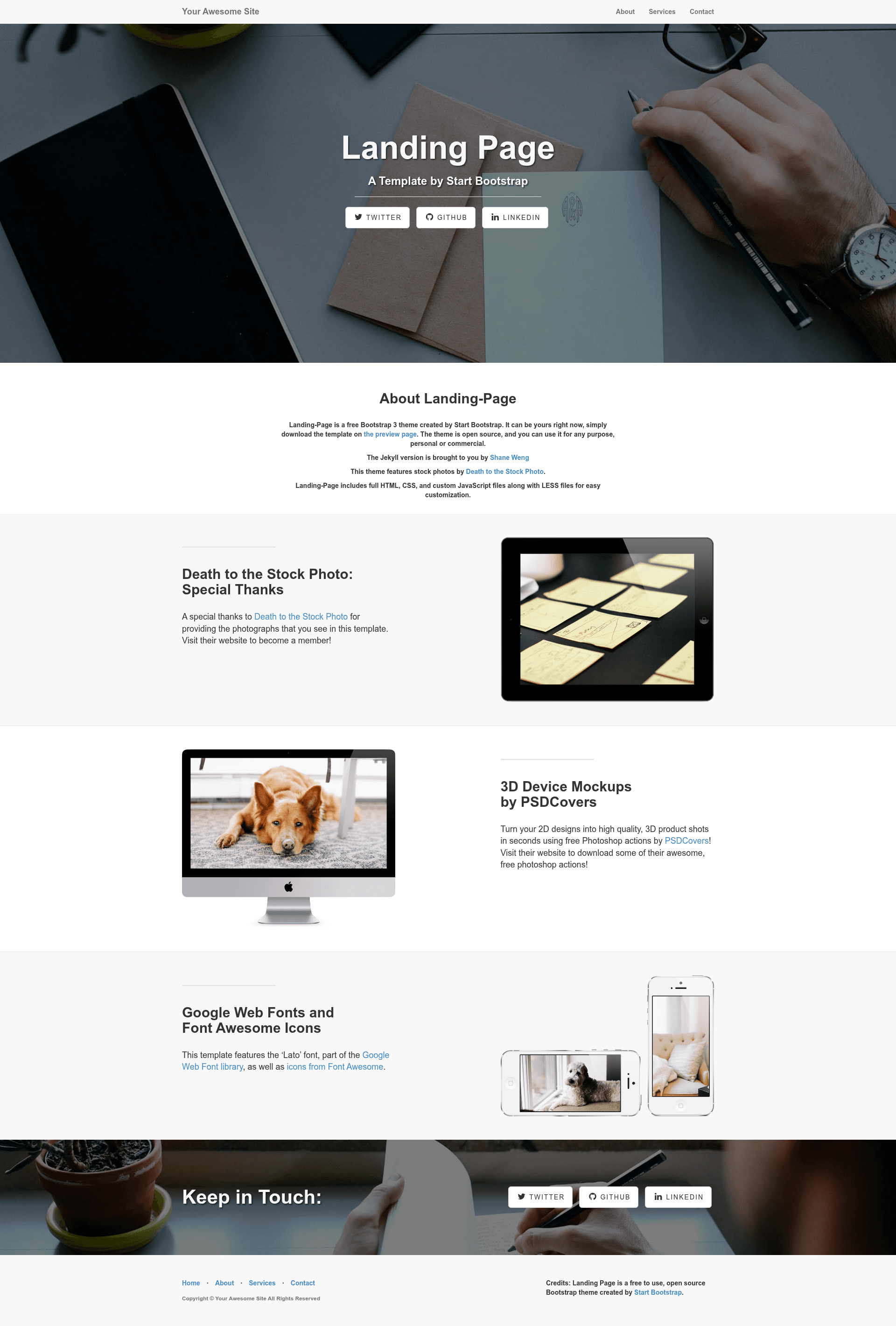 screenshot of Landing Page Jekyll theme on template0.com