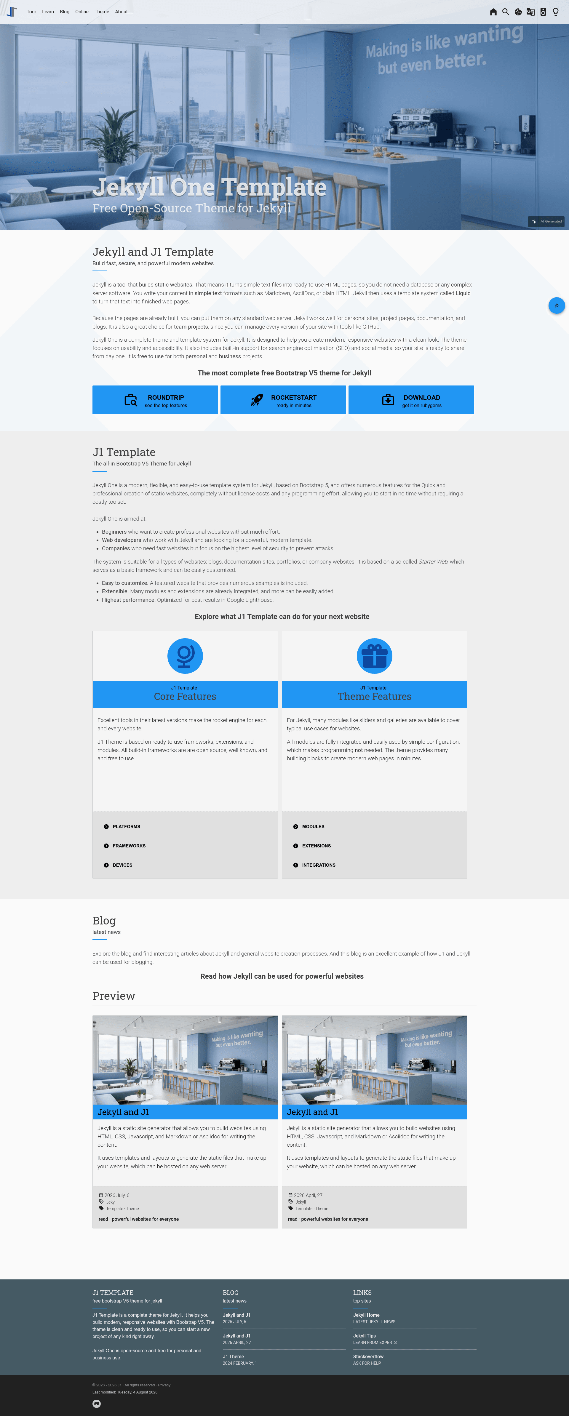 screenshot of J1 Template on template0.com