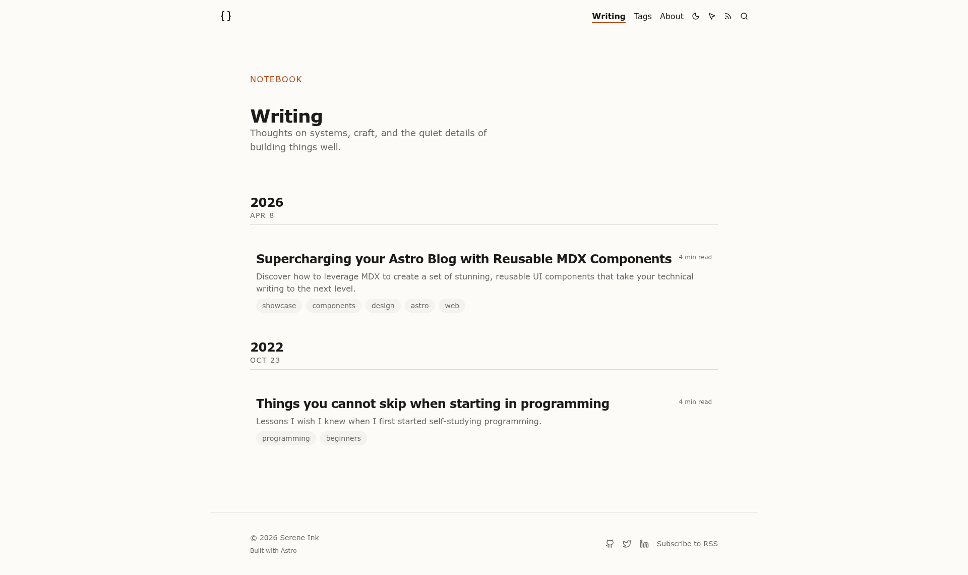 screenshot of Serene Ink on template0.com