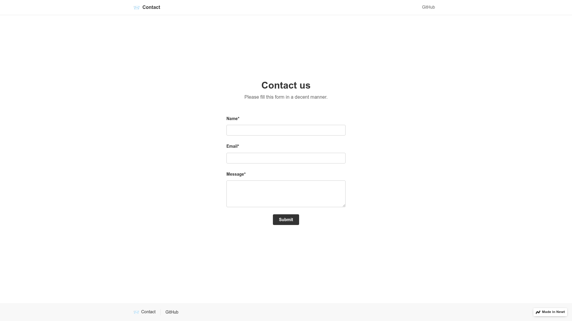 screenshot of Newt Starter Nextjs Contact on template0.com