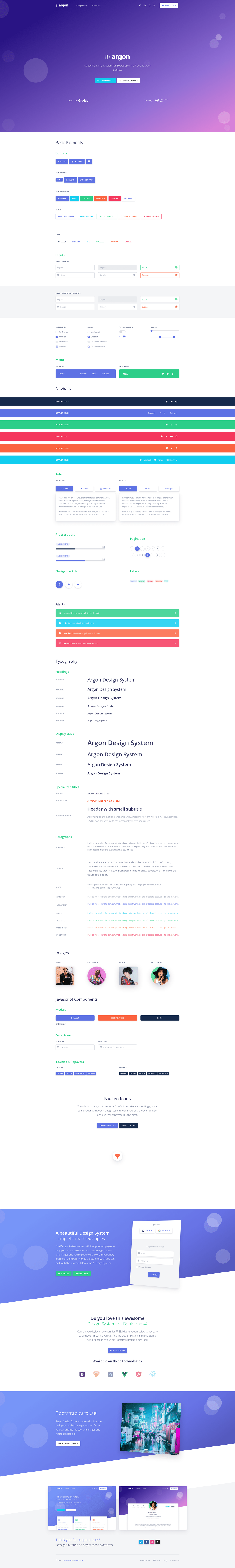 screenshot of Vue Argon Design System on template0.com