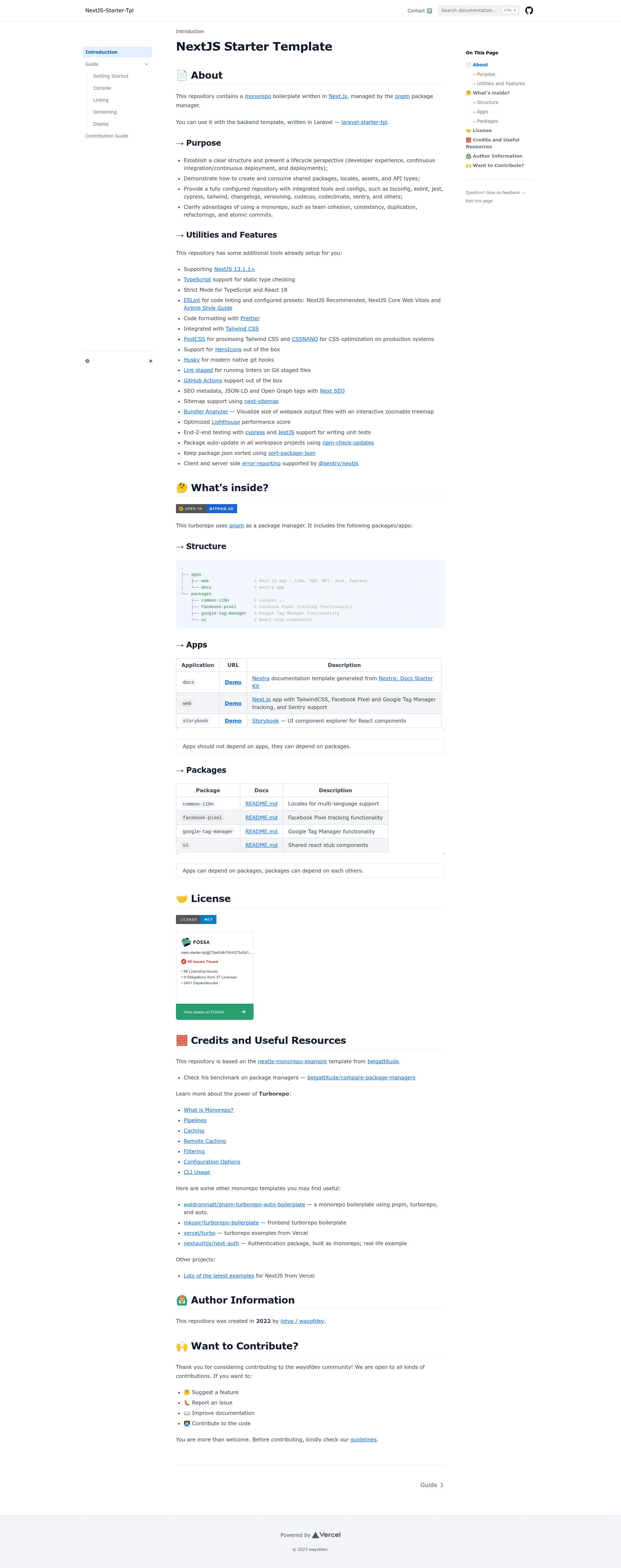 screenshot of Next.js Starter Template on template0.com