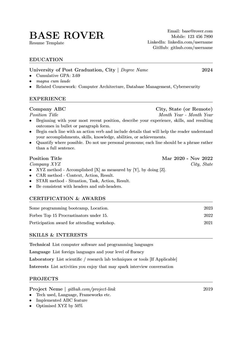 Image for Rover Resume on template0.com Image for Rover Resume on template0.com