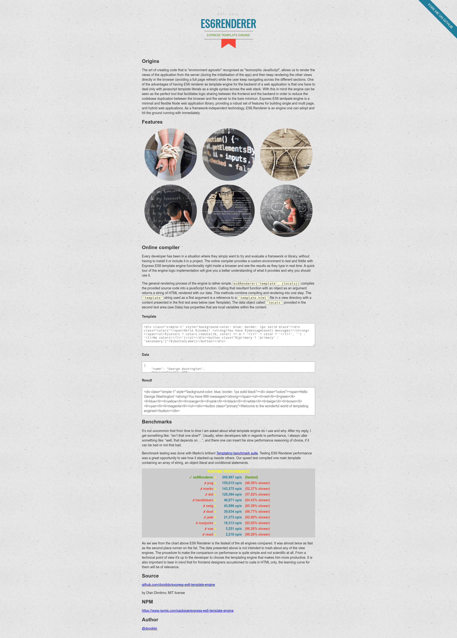 screenshot of express-es6-template-engine on template0.com