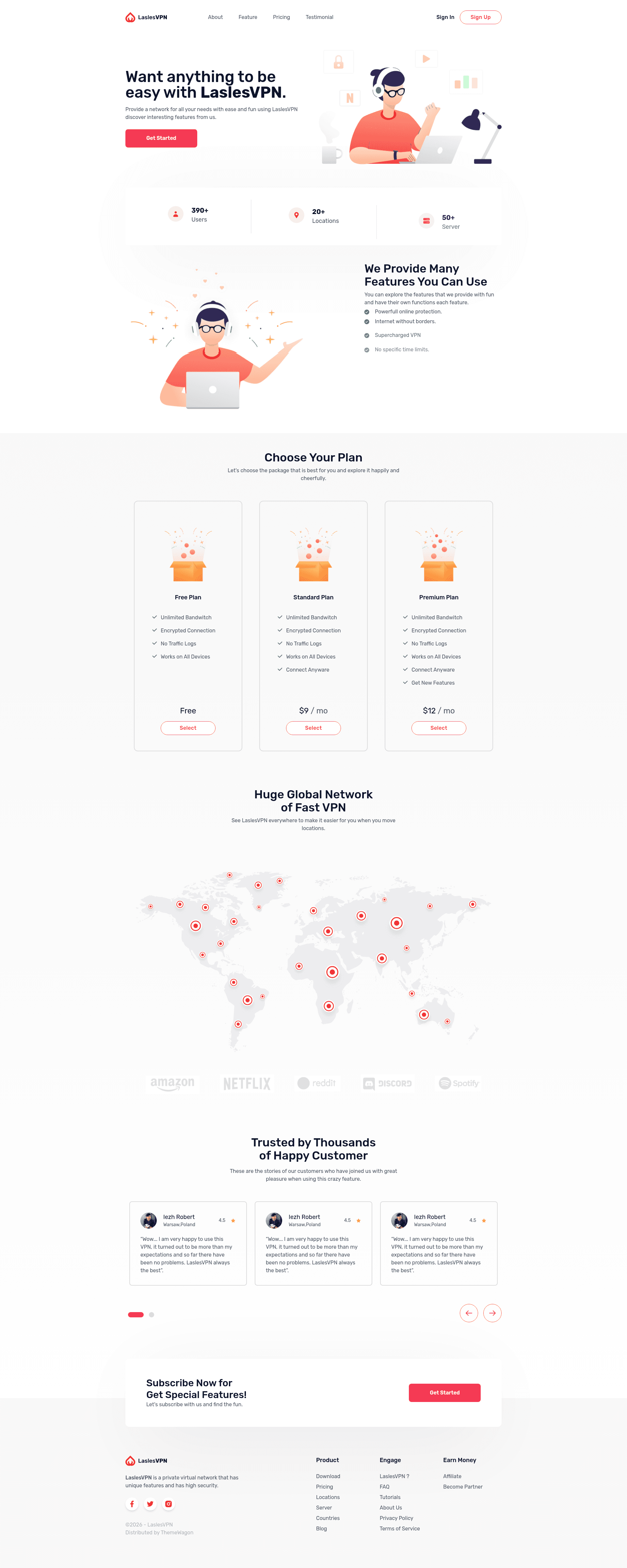 screenshot of LaslesVPN - Free Tailwind CSS Next.js App Landing Page Template on template0.com