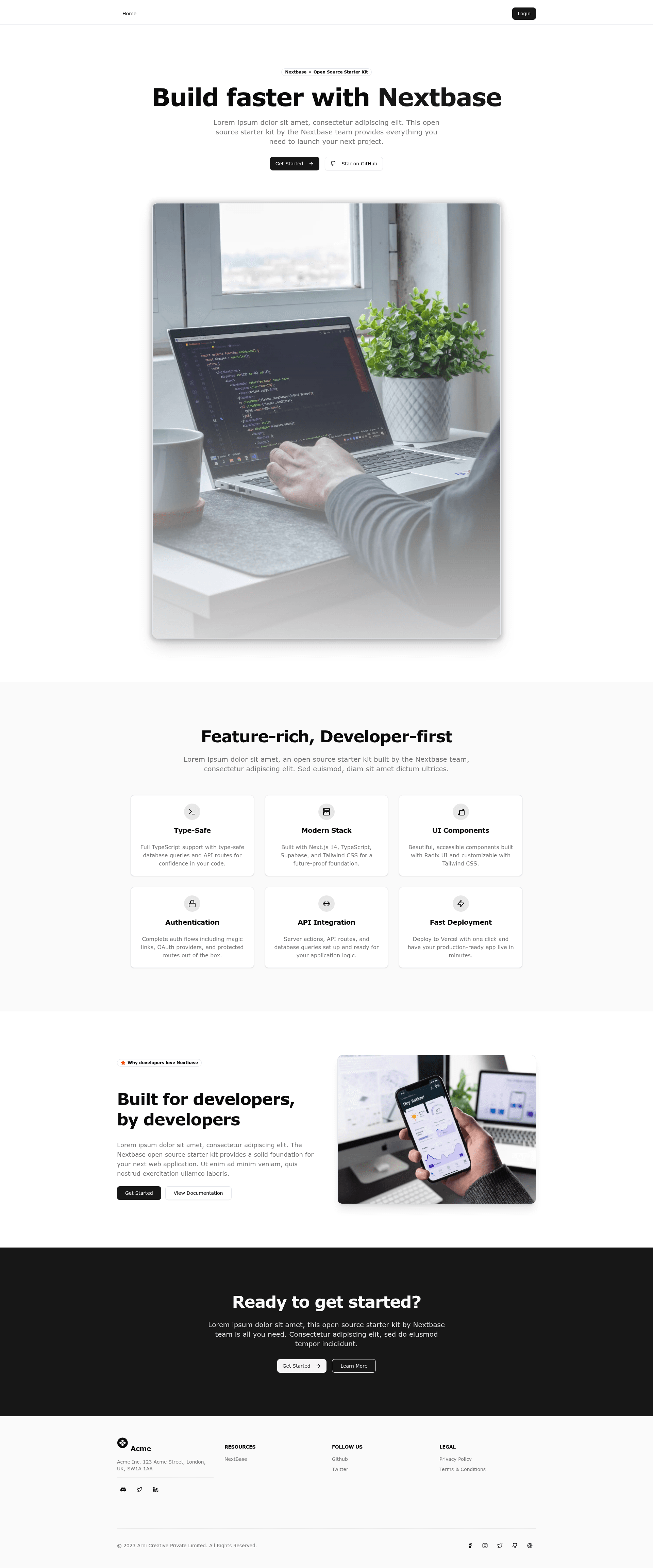screenshot of NextBase Starter on template0.com