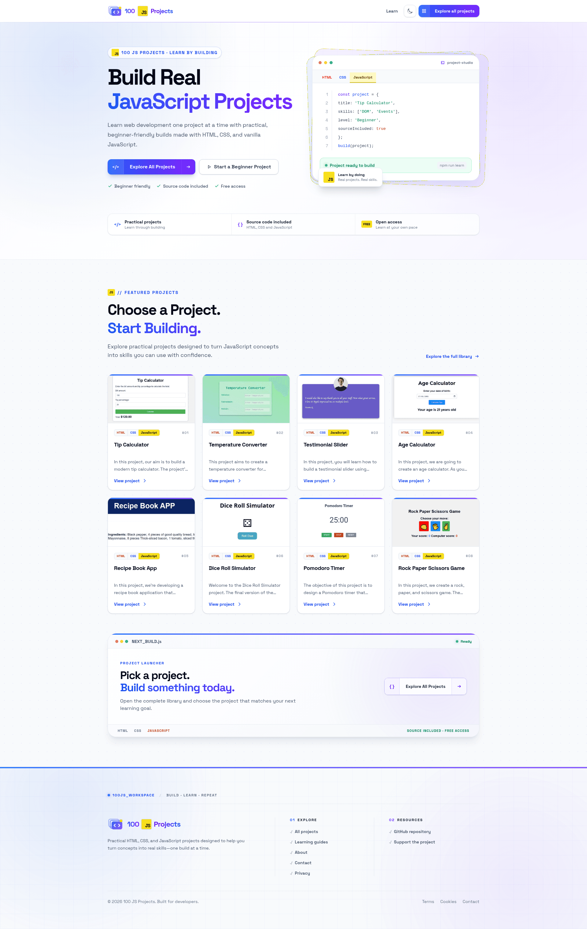 screenshot of HTML CSS JavaScript Projects on template0.com