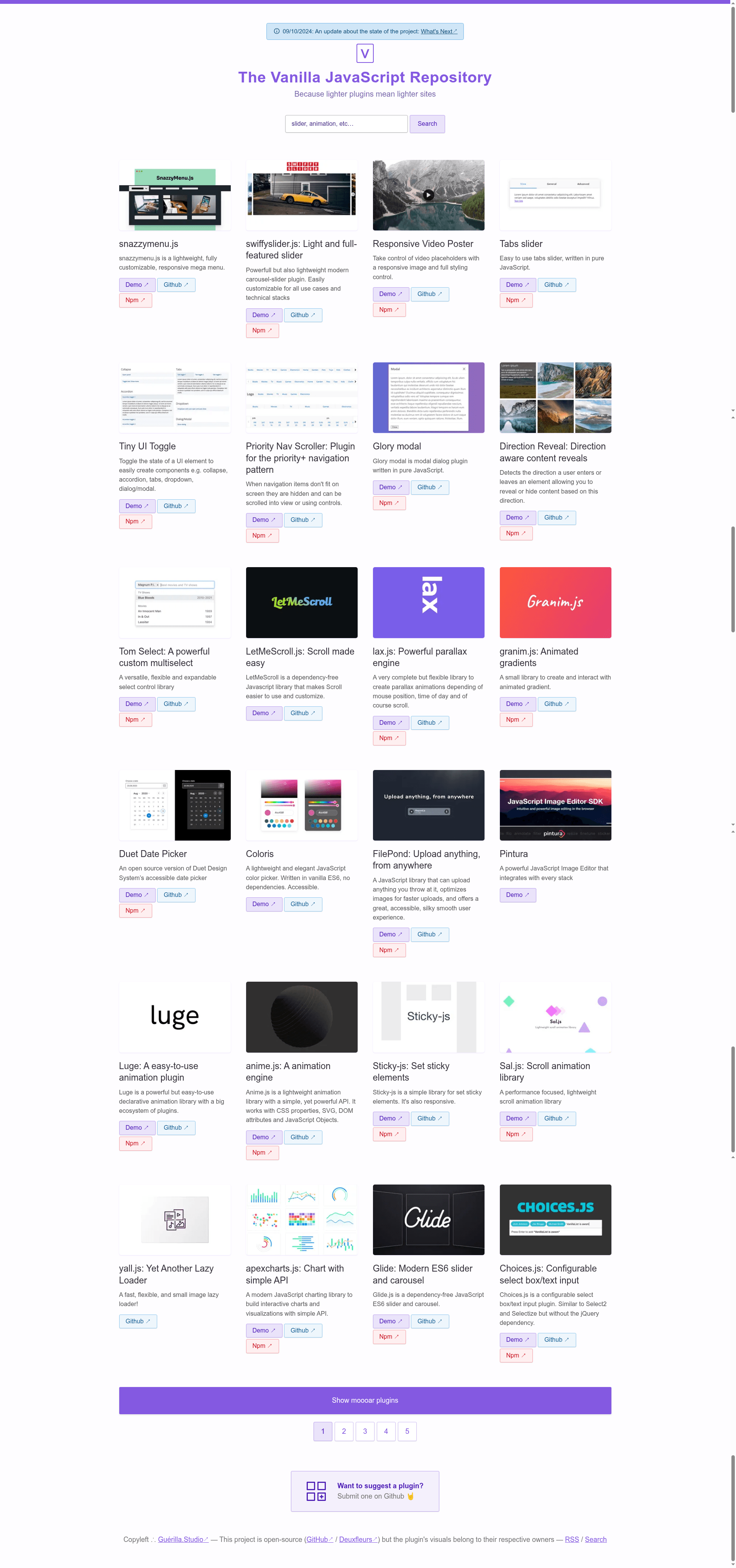 screenshot of Vanilla List on template0.com