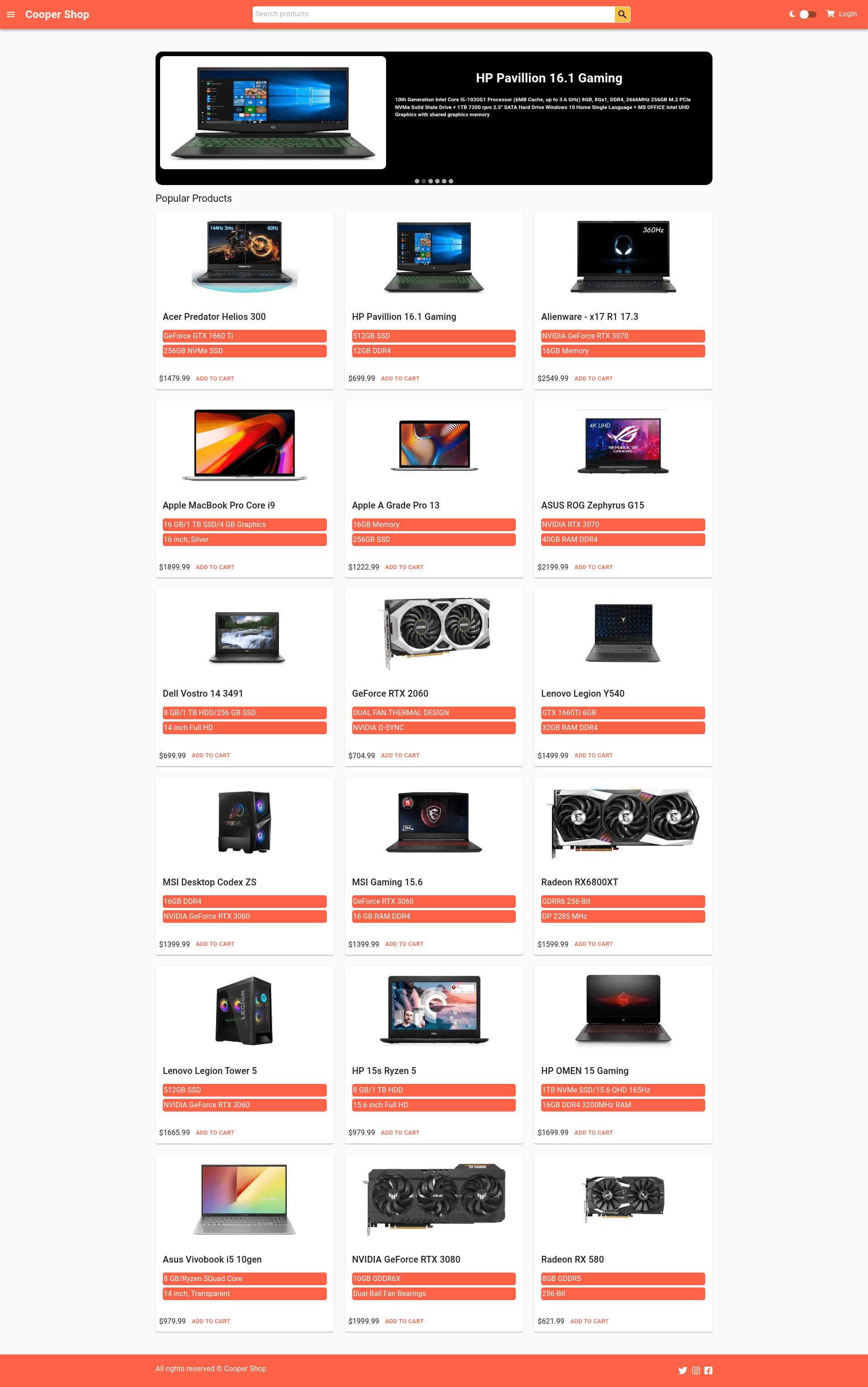 screenshot of Cooper Shop on template0.com