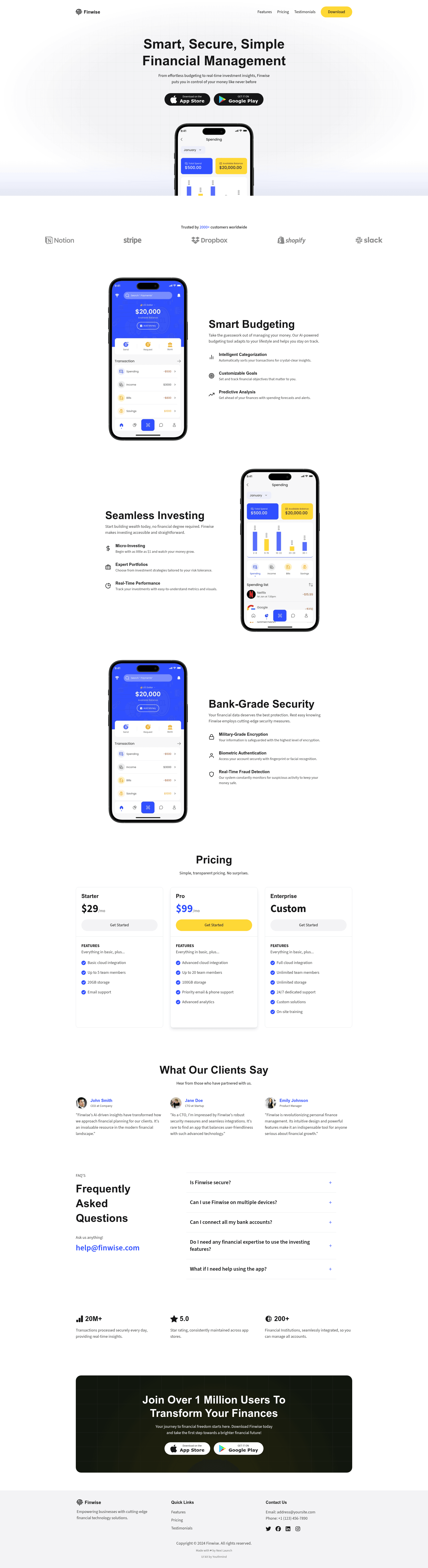 screenshot of Finwise on template0.com