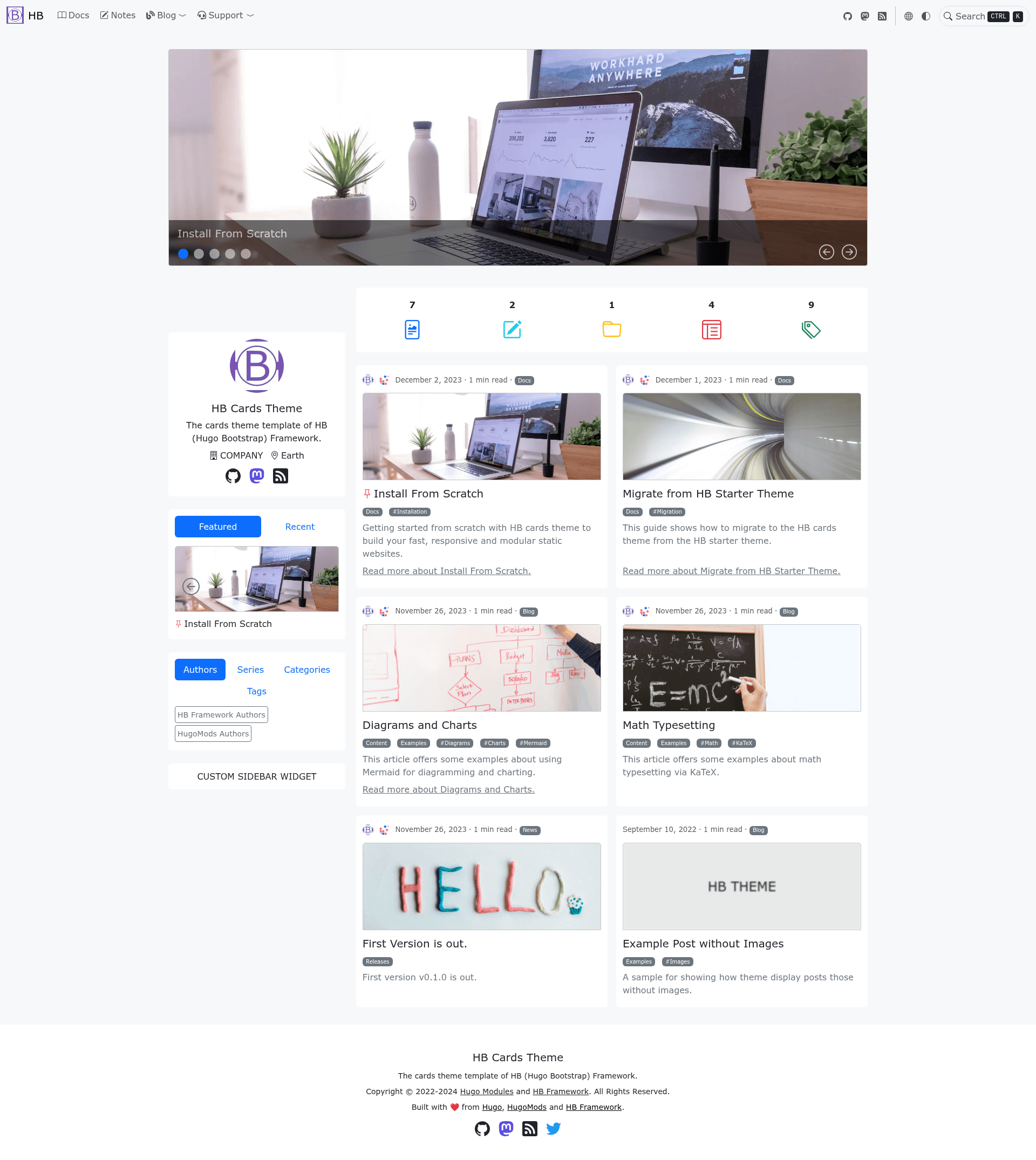 screenshot of HB Cards Theme on template0.com