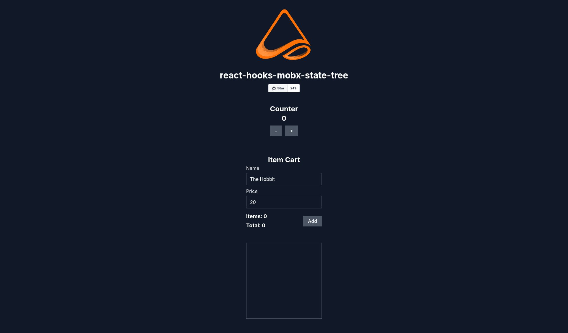 screenshot of react-hooks-mobx-state-tree on template0.com