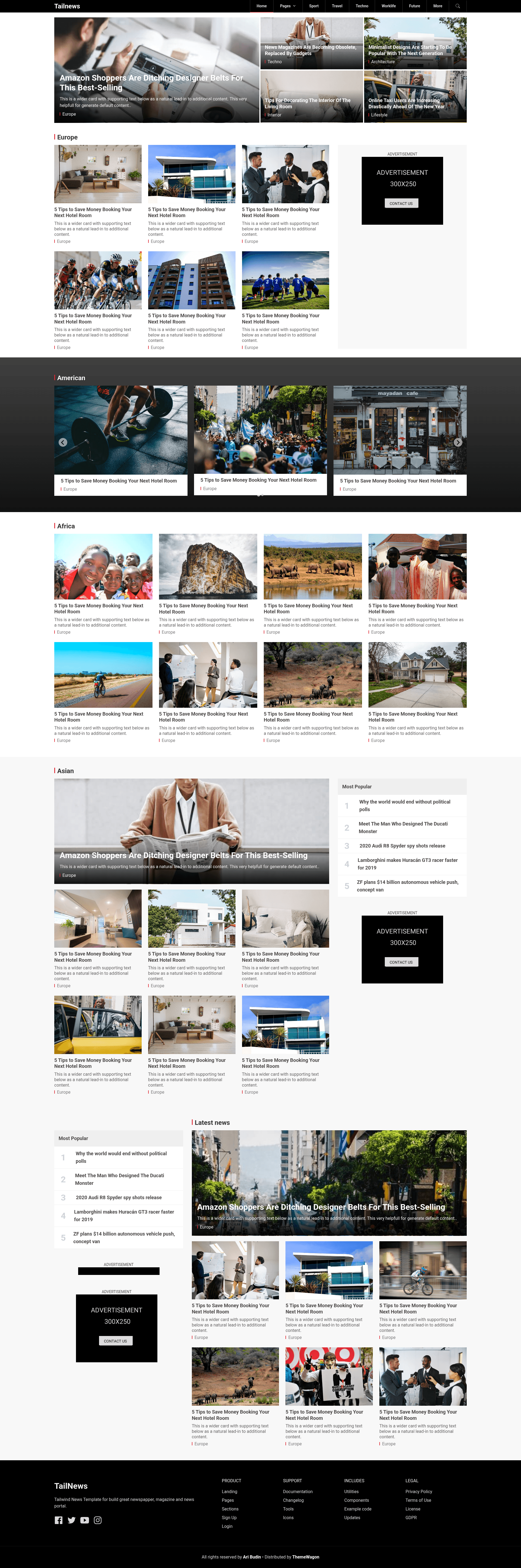 screenshot of Tailnews on template0.com