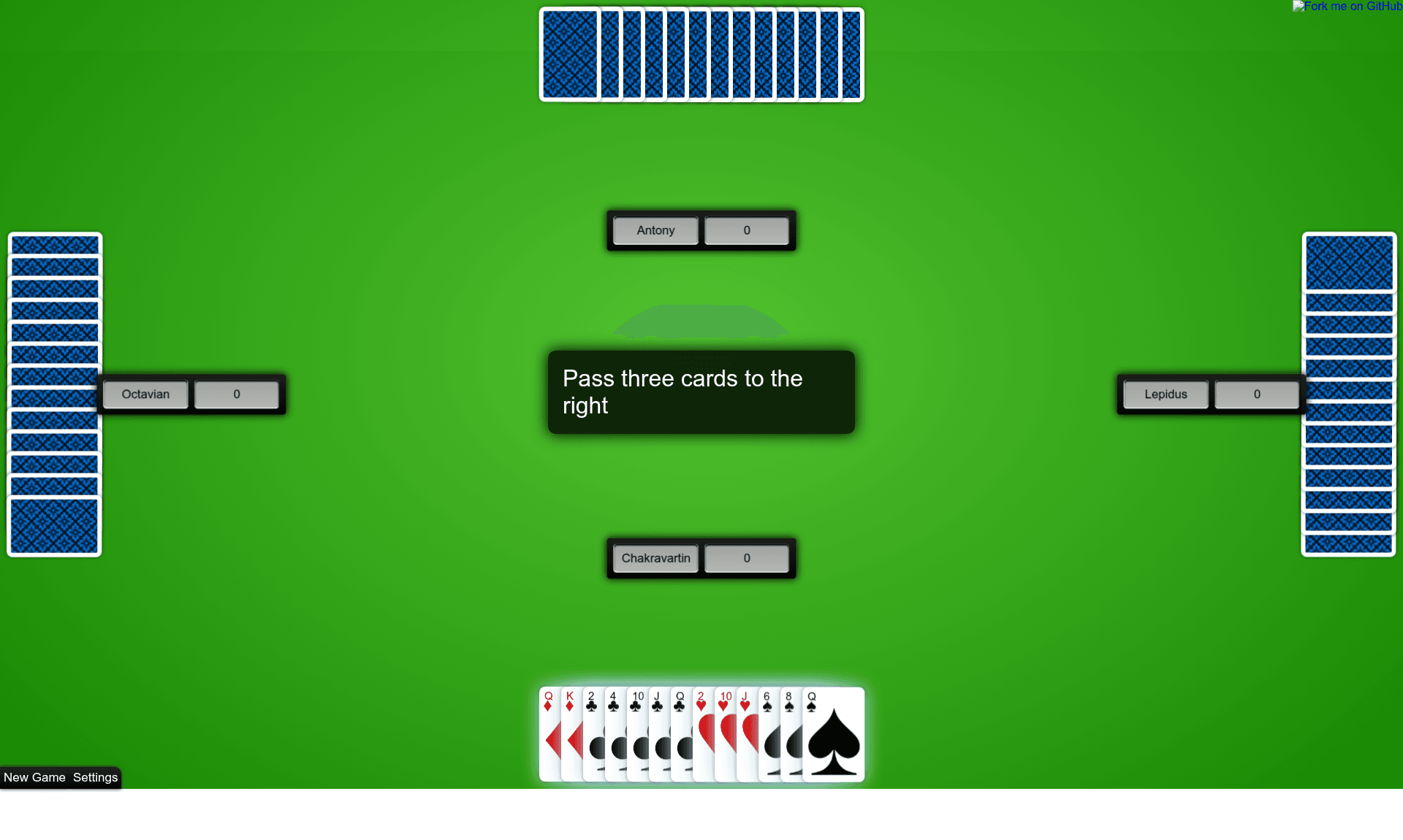 screenshot of Hearts with HTML5 on template0.com