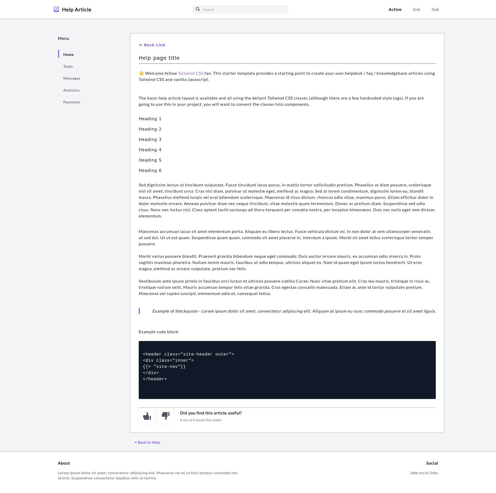 screenshot of Help-Article on template0.com
