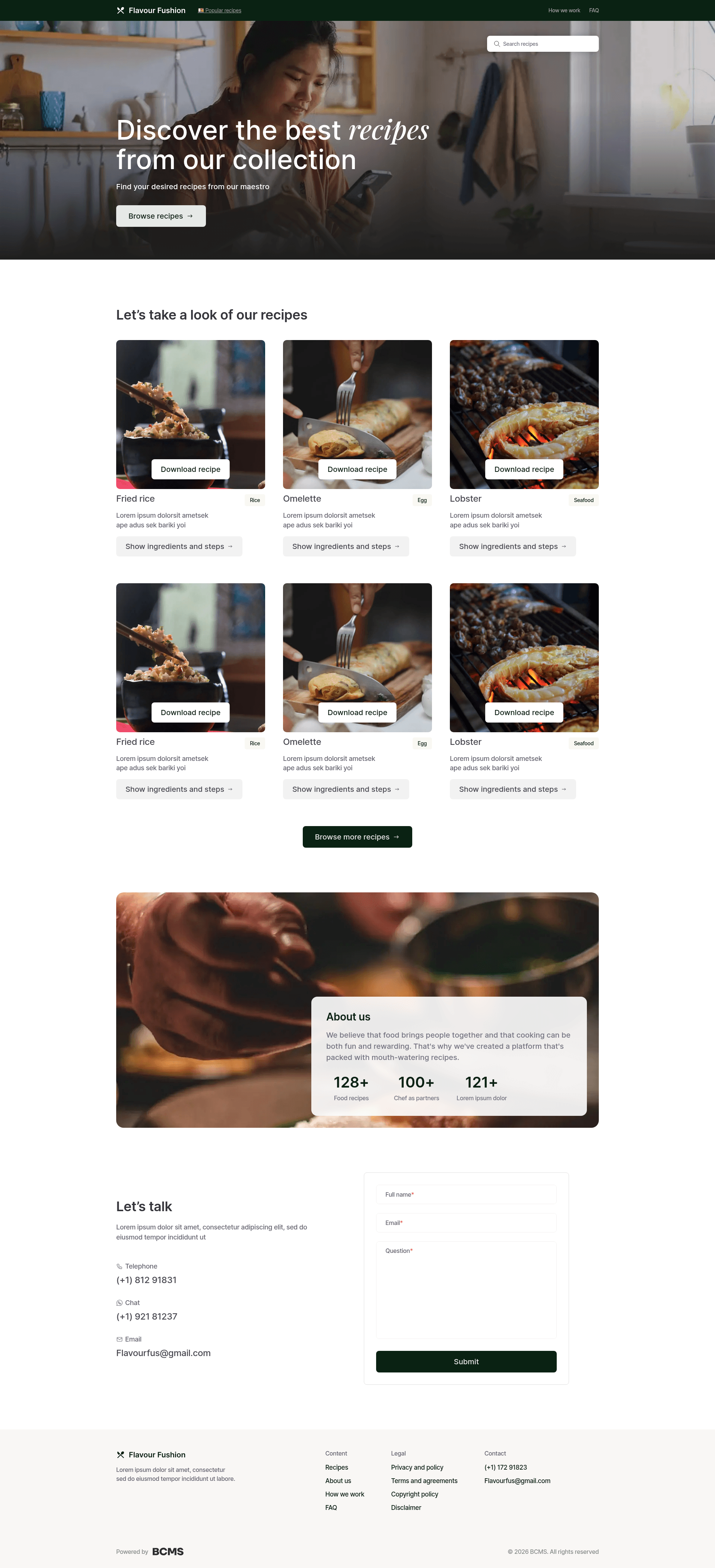 screenshot of BCMS Recipes Astro Starter on template0.com