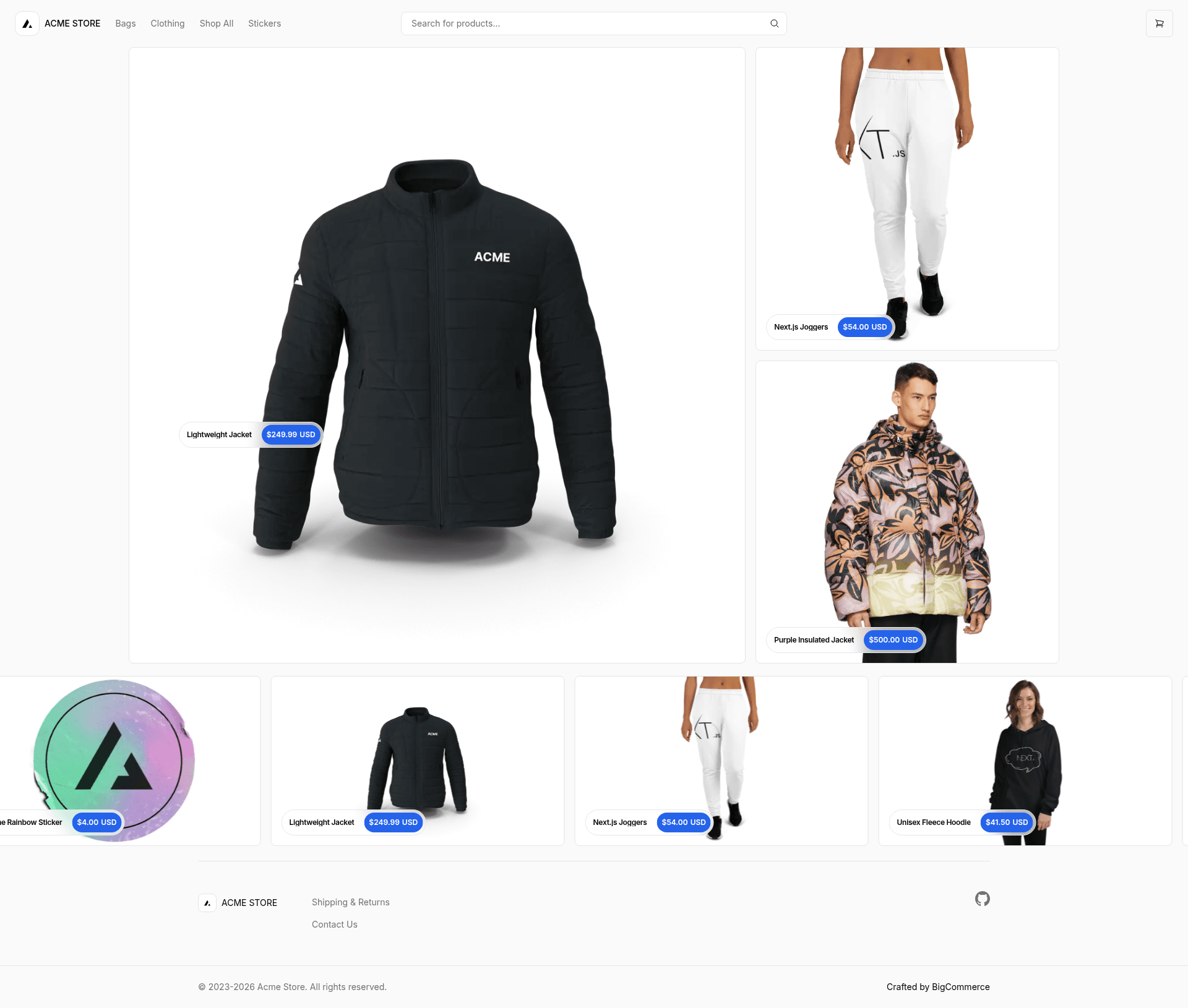 screenshot of Next.js Commerce for BigCommerce on template0.com