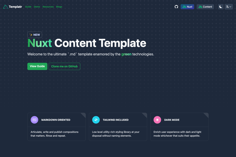 Image for Nuxt Content Template on template0.com