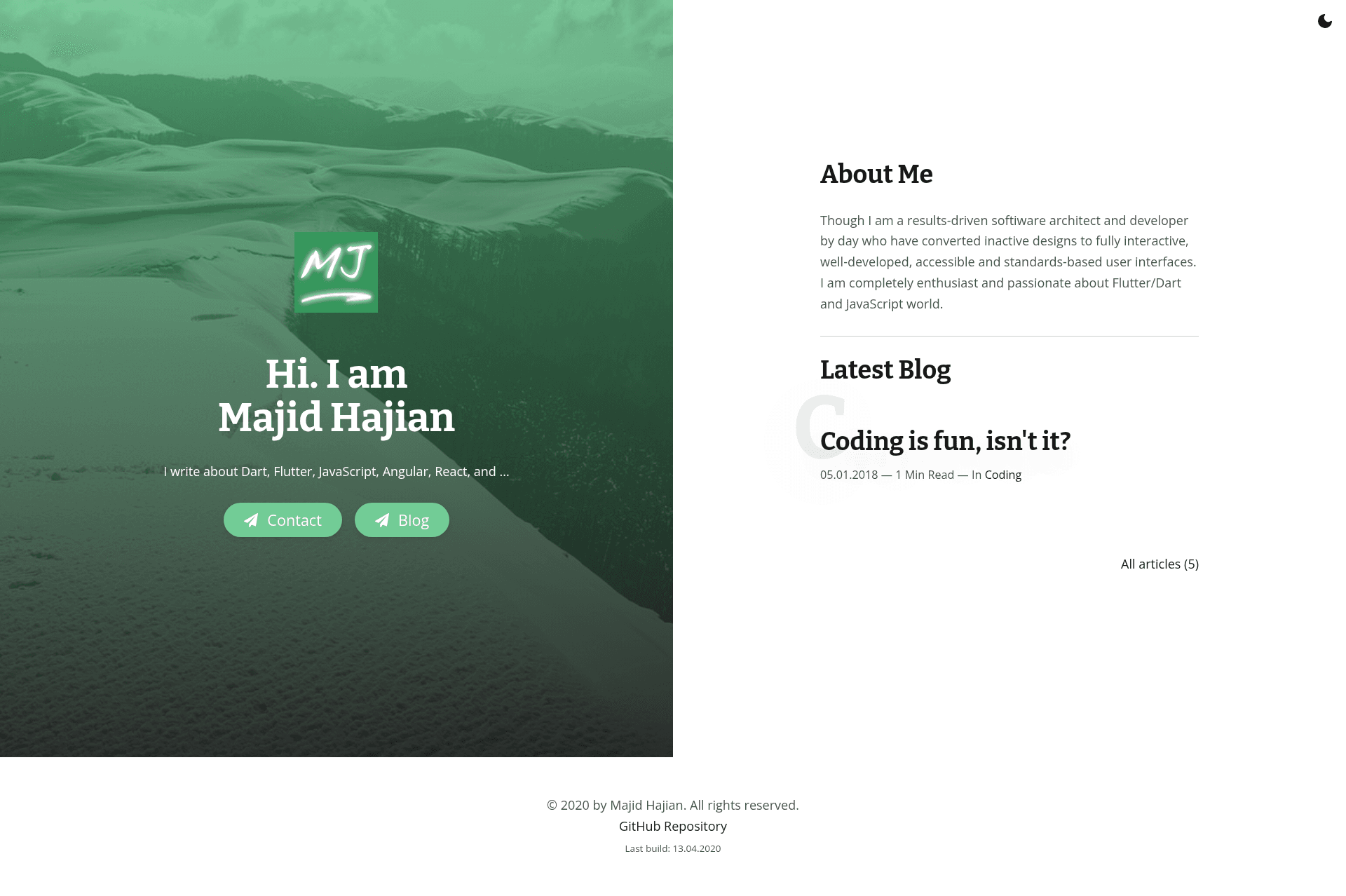 screenshot of Gatsby TypeScript Power Blog on template0.com