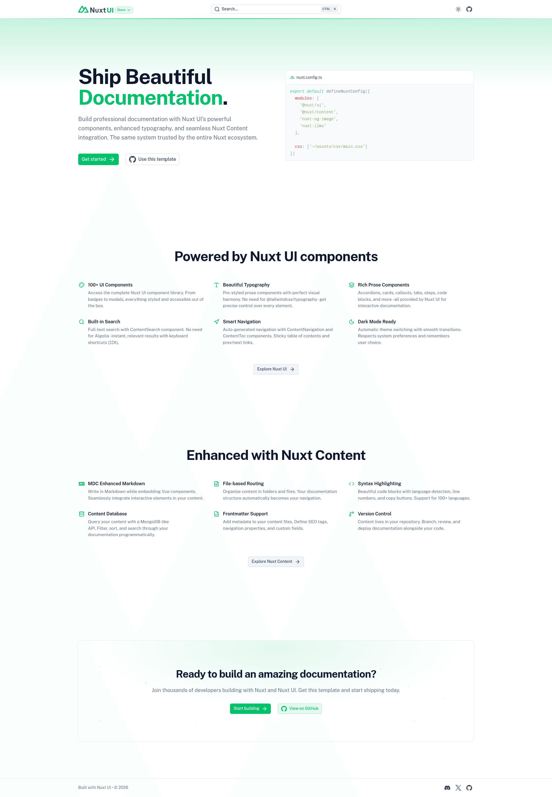 screenshot of Nuxt Docs Template on template0.com