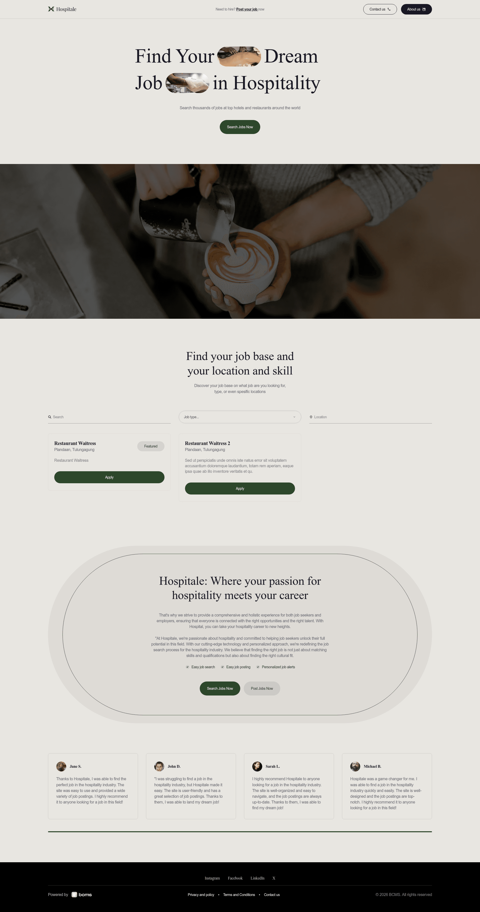 screenshot of BCMS Job Board code starter for Astro.js on template0.com