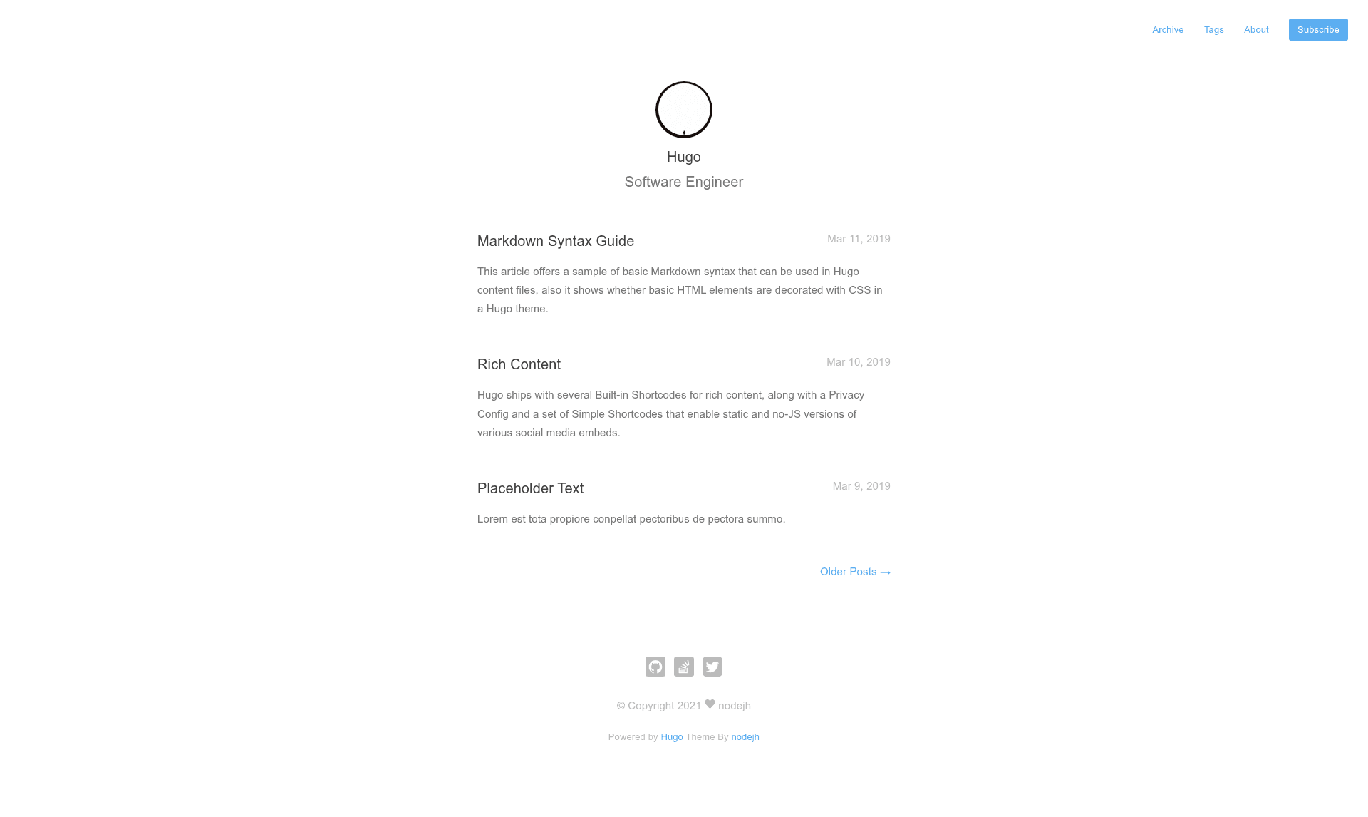 screenshot of Hugo Theme Mini on template0.com
