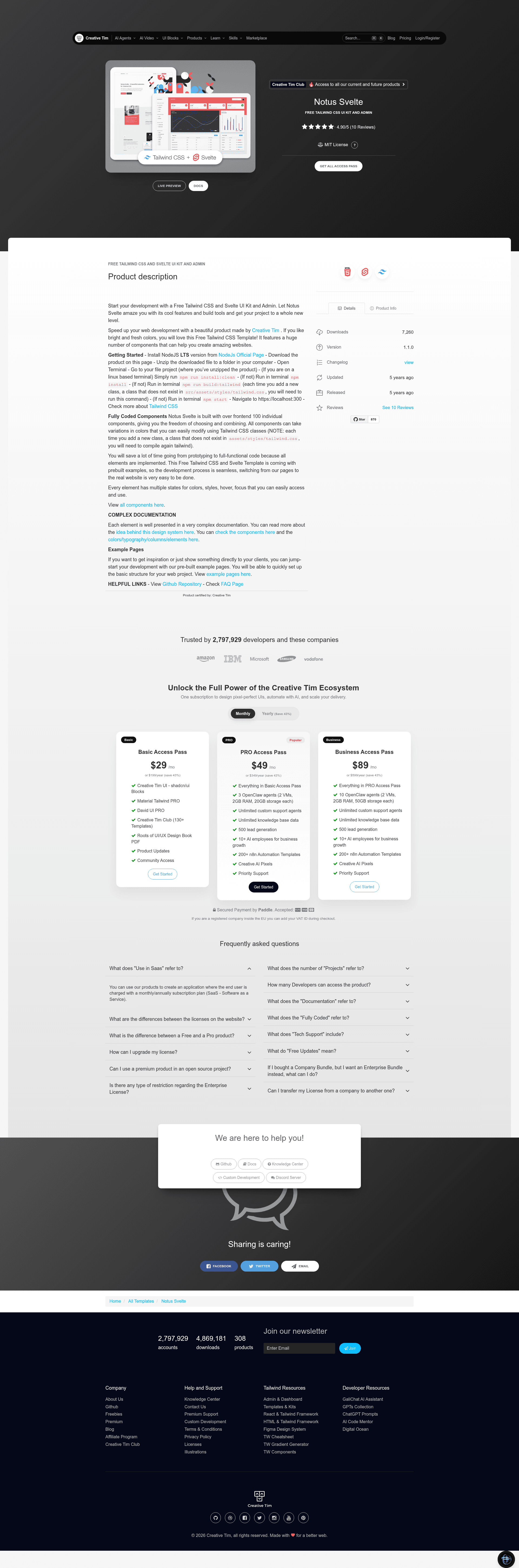 screenshot of Notus Svelte on template0.com
