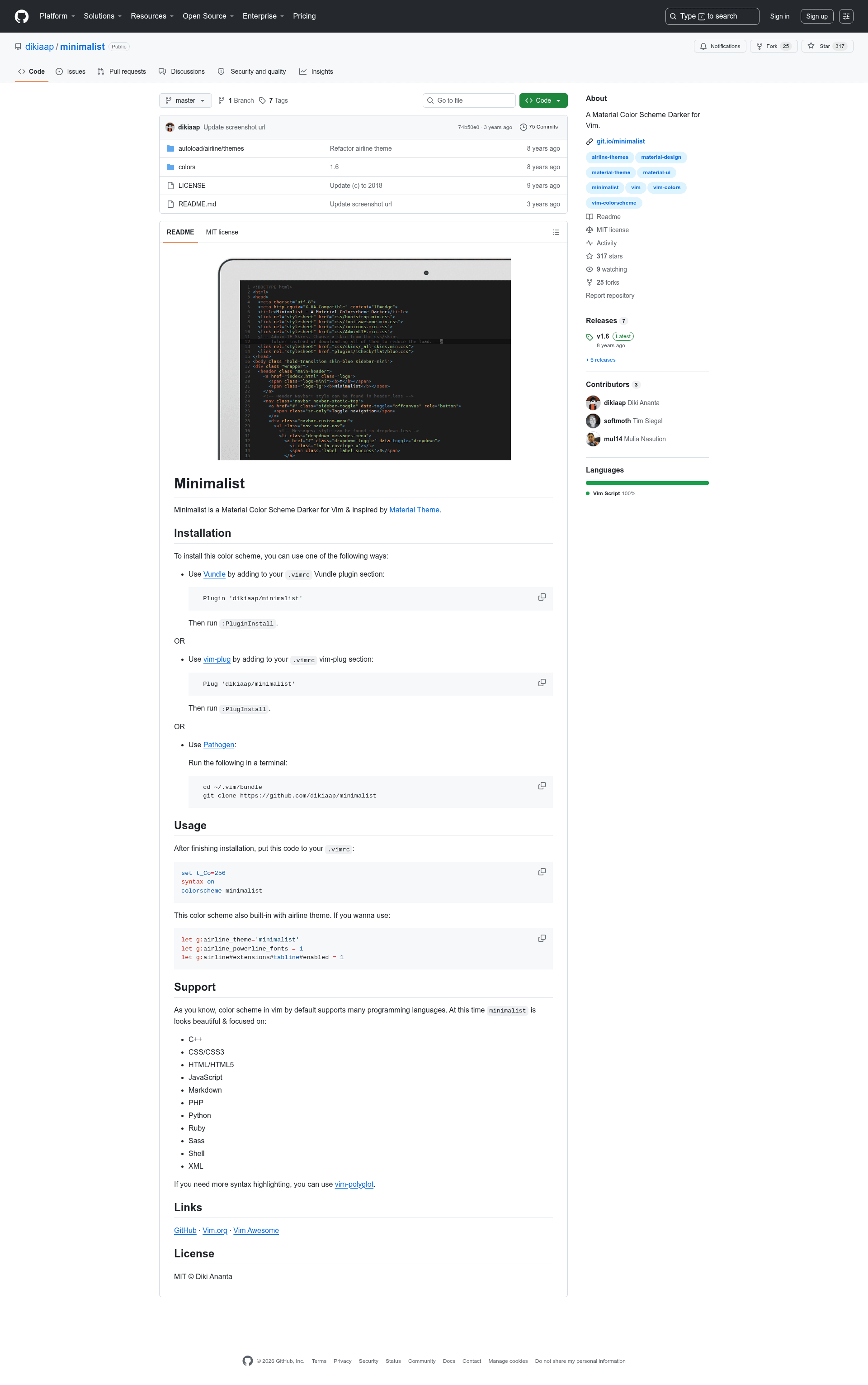 screenshot of Minimalist on template0.com