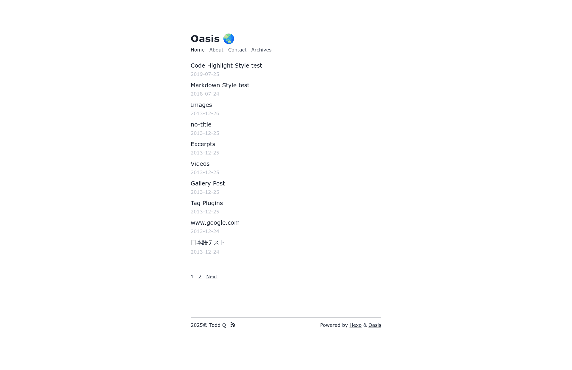 screenshot of Hexo Theme Oasis on template0.com