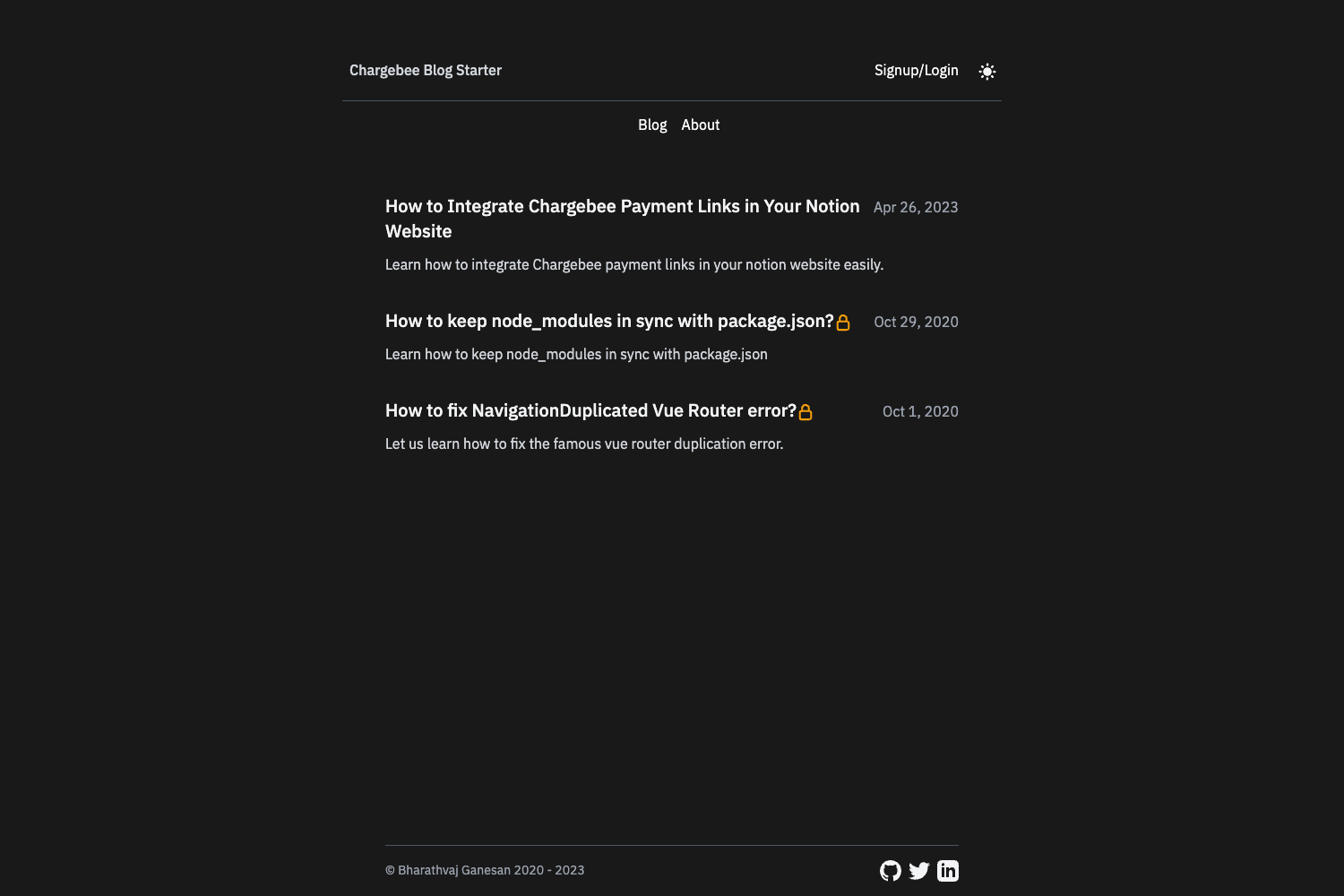 Chargebee Notion Blog Starter preview