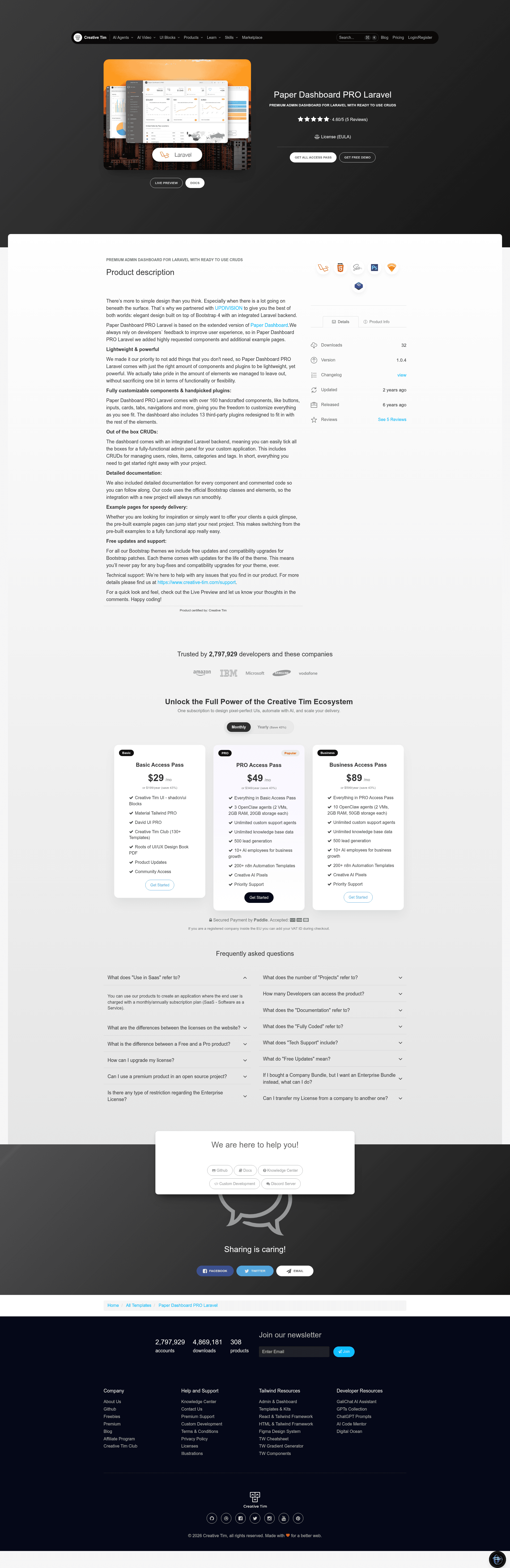screenshot of Paper Dashboard Pro Laravel on template0.com