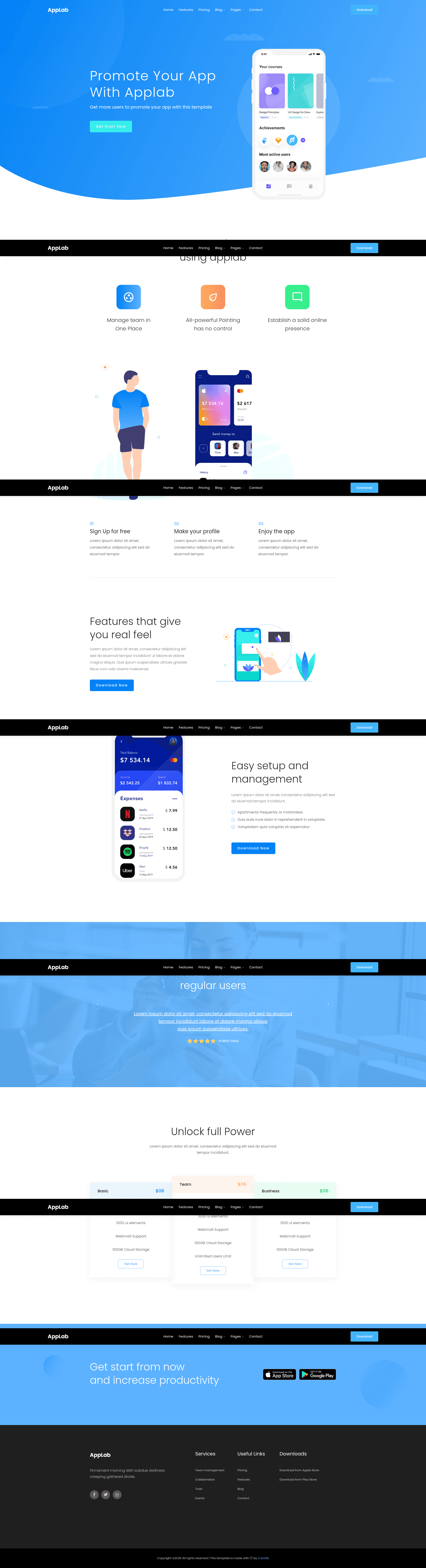 screenshot of Applab – Free Bootstrap 4 HTML5 App Landing Page Template on template0.com